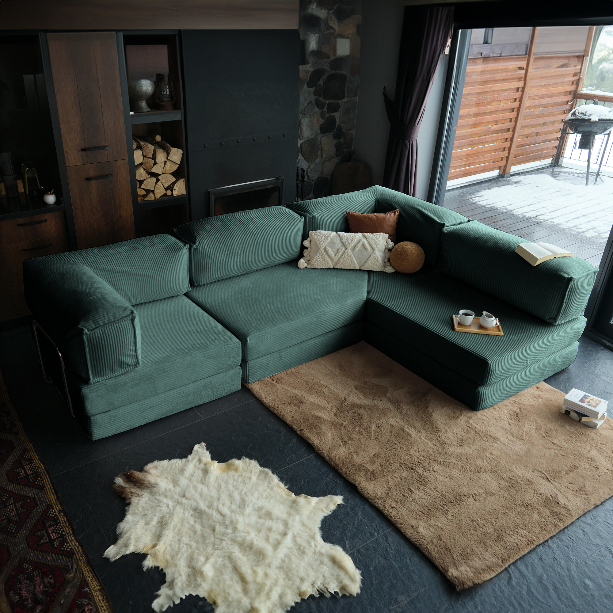 L Form Ultra Comfort Velvet Sofa - Brick
