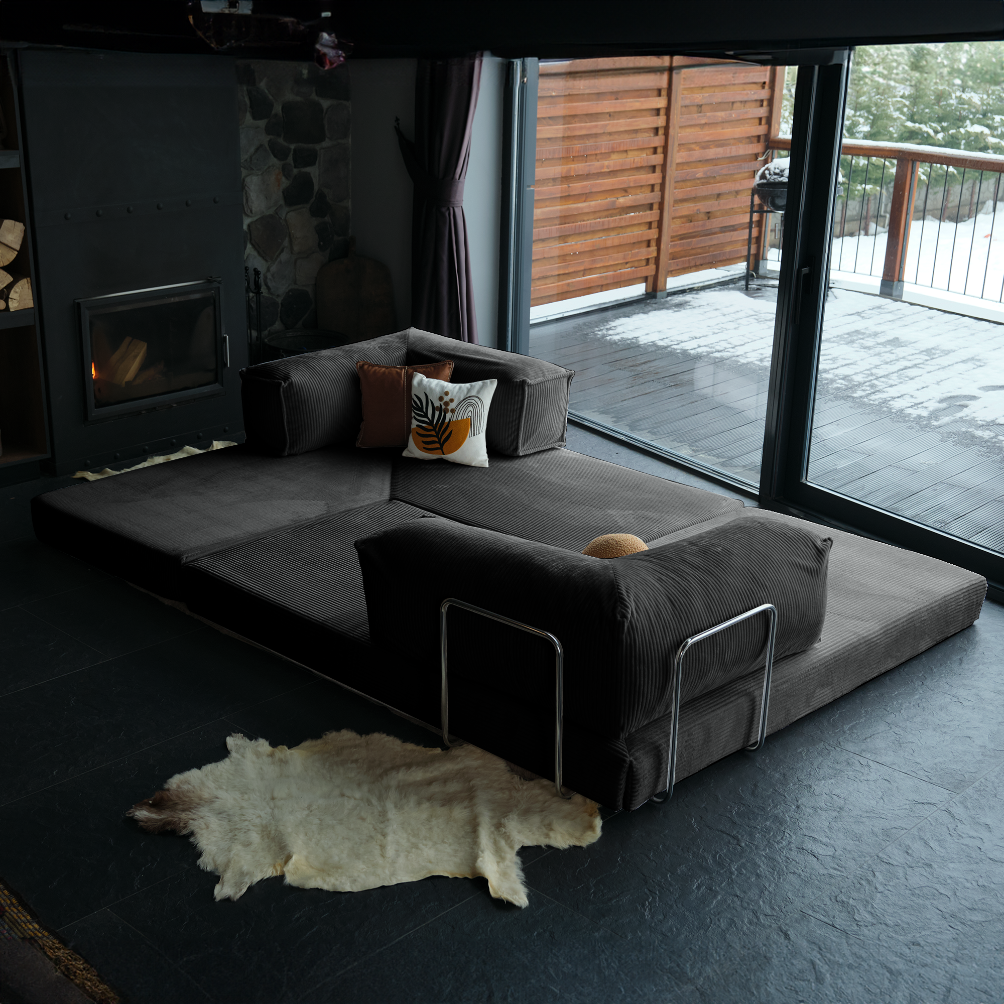L Form Ultra Comfort Velvet Sofa - Brick