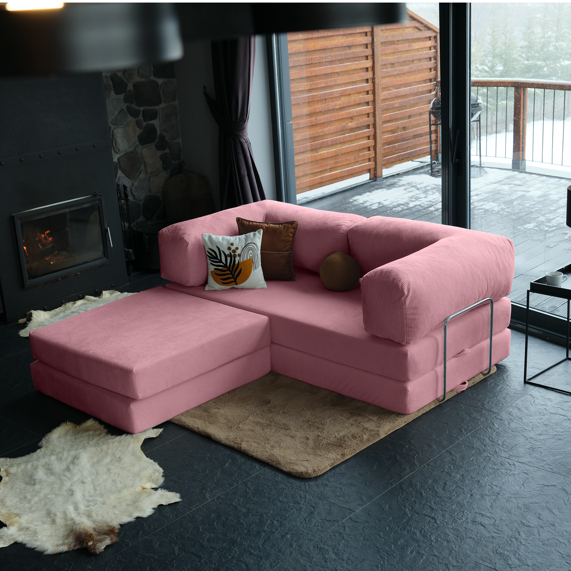 Teddy Corner Sofa Bed- Mustard