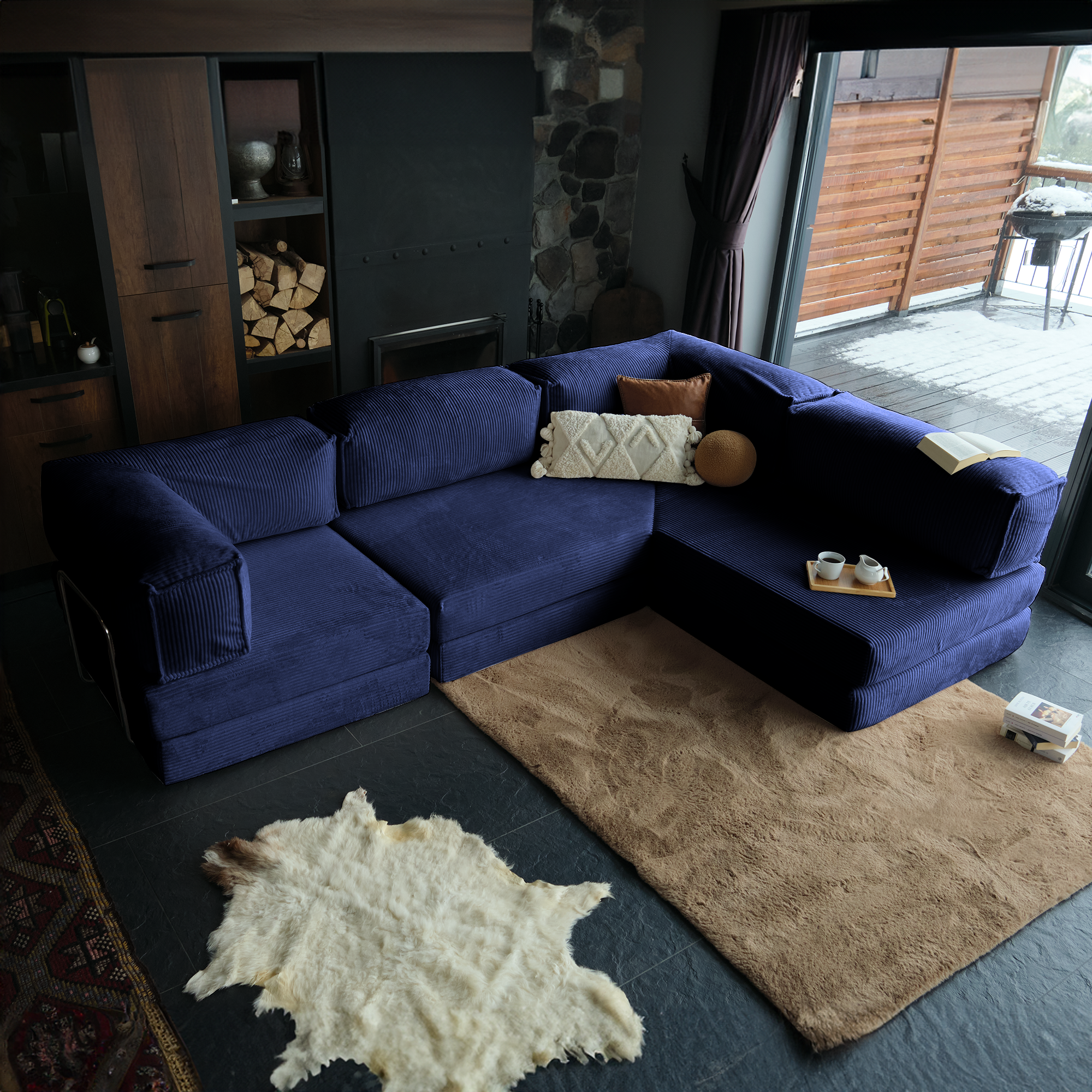 L Form Ultra Comfort Velvet Sofa - Brick