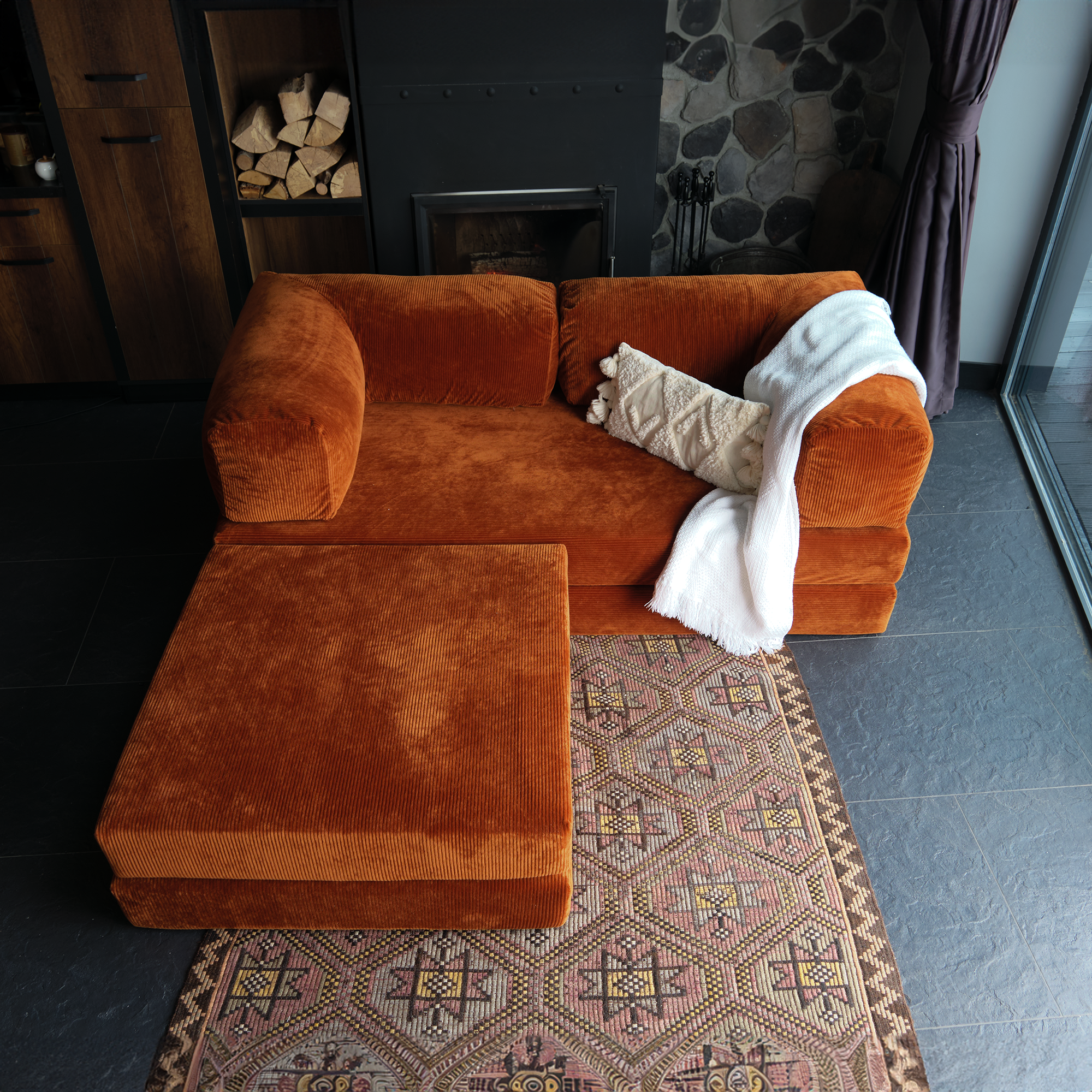 Teddy Corner Sofa Bed- Mustard