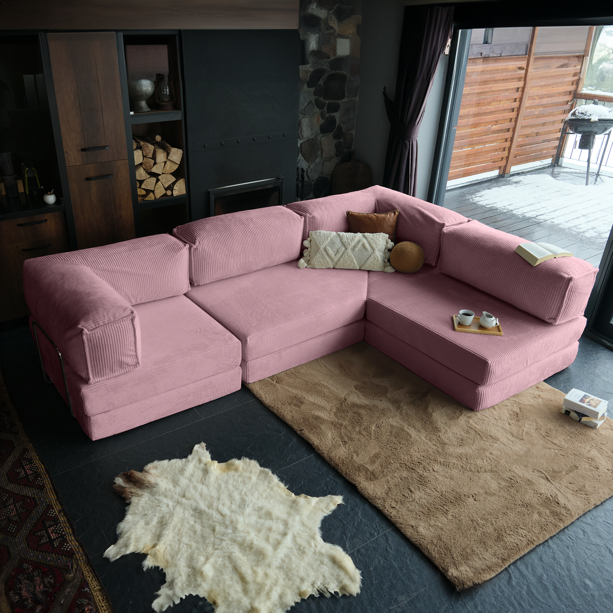 L Form Ultra Comfort Velvet Sofa - Brick