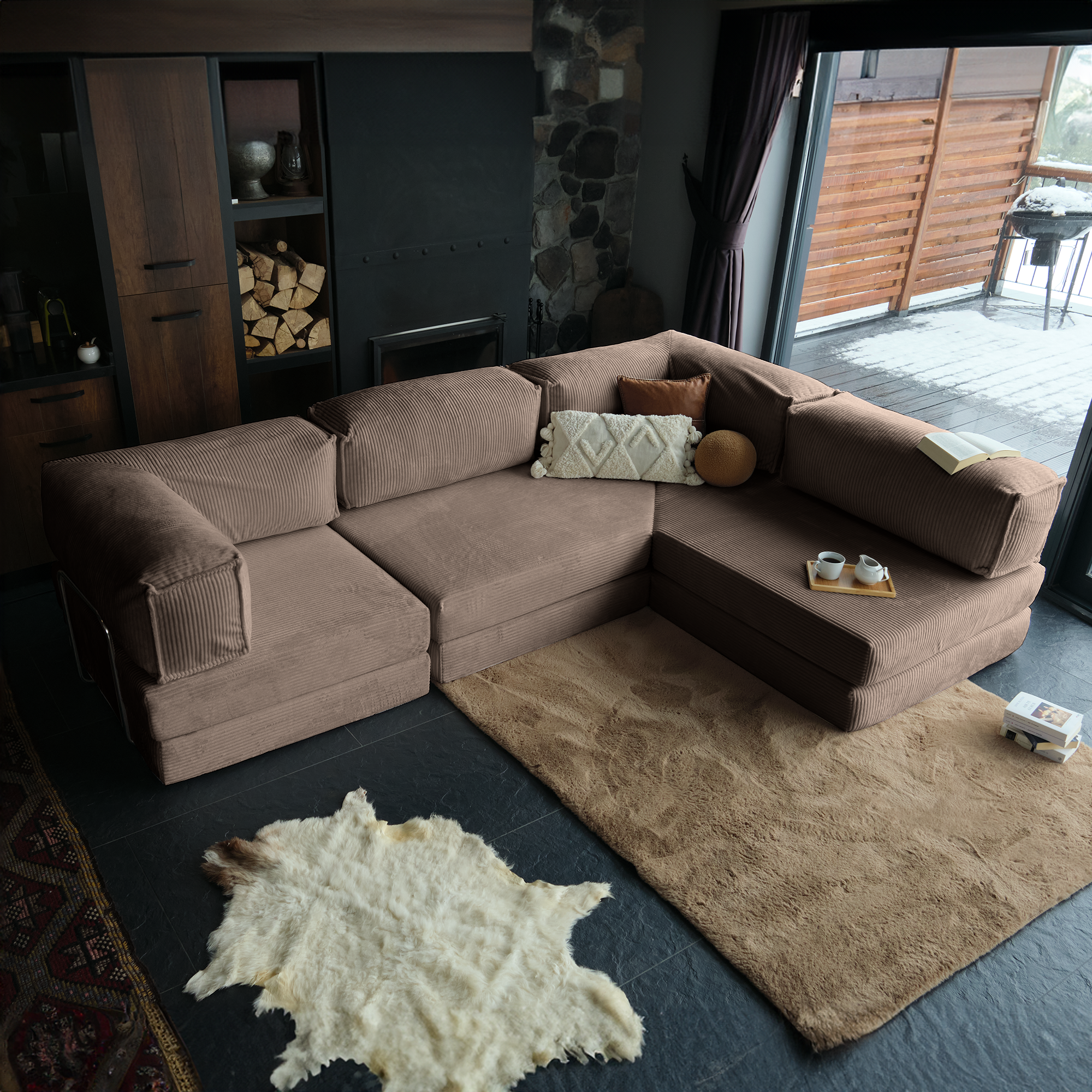 L Form Ultra Comfort Velvet Sofa - Brick