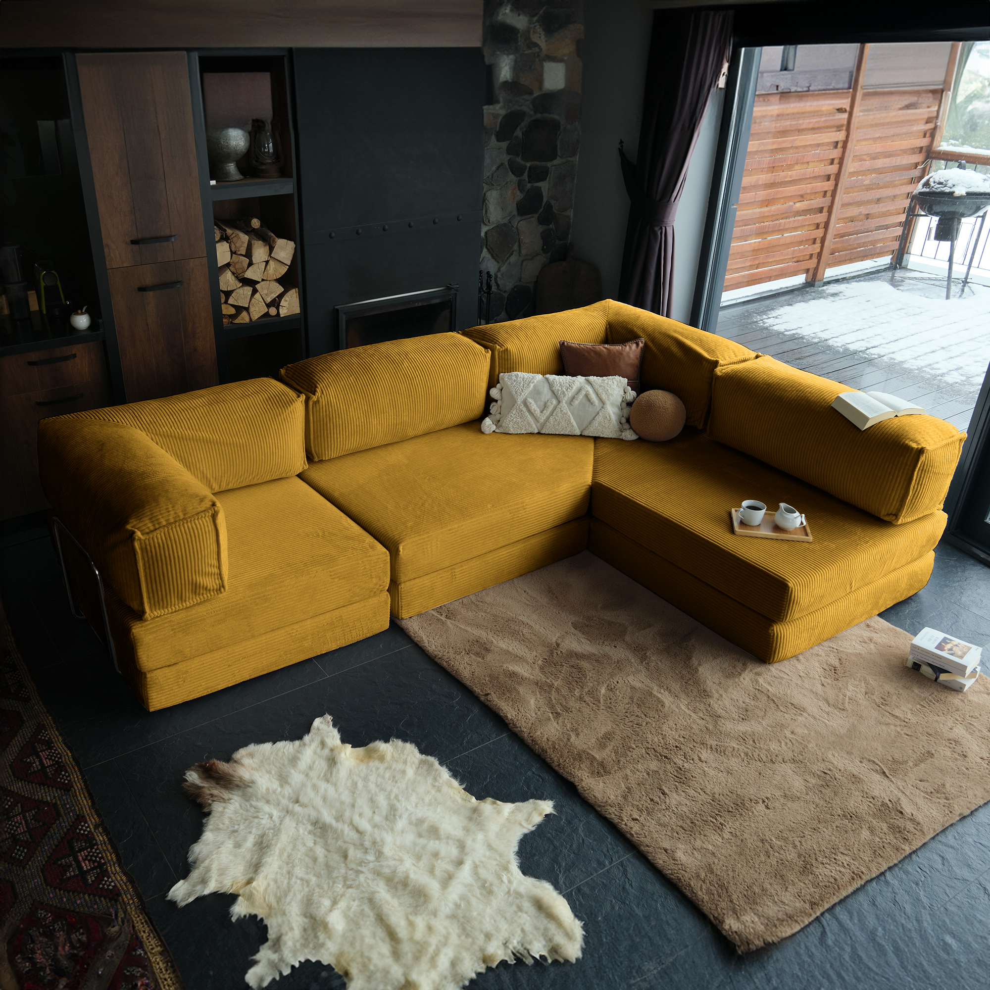 L Form Ultra Comfort Velvet Sofa - Brick