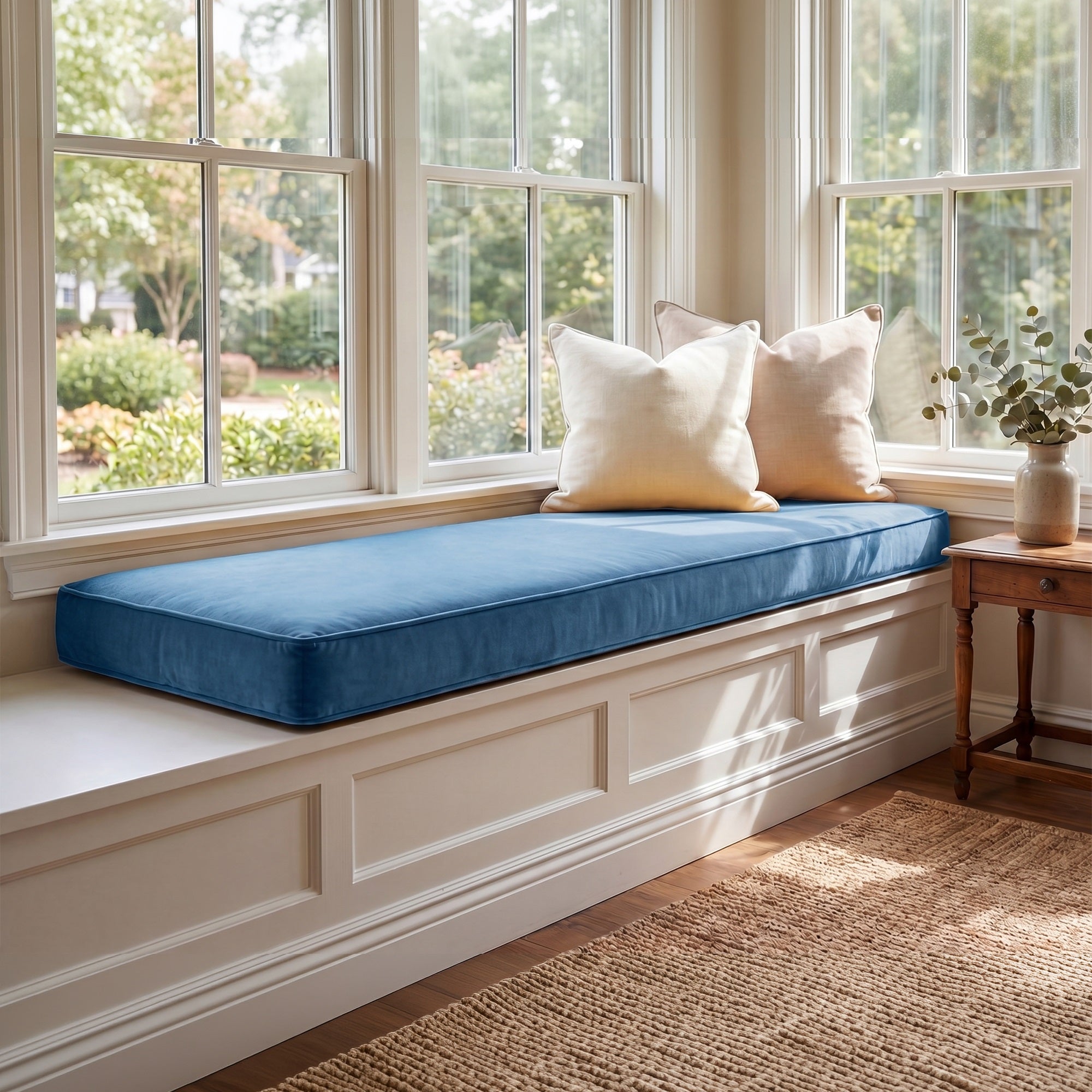 Custom Velvet & Cotton Blue Flat Window Seat Cushion COVER - Baby 19