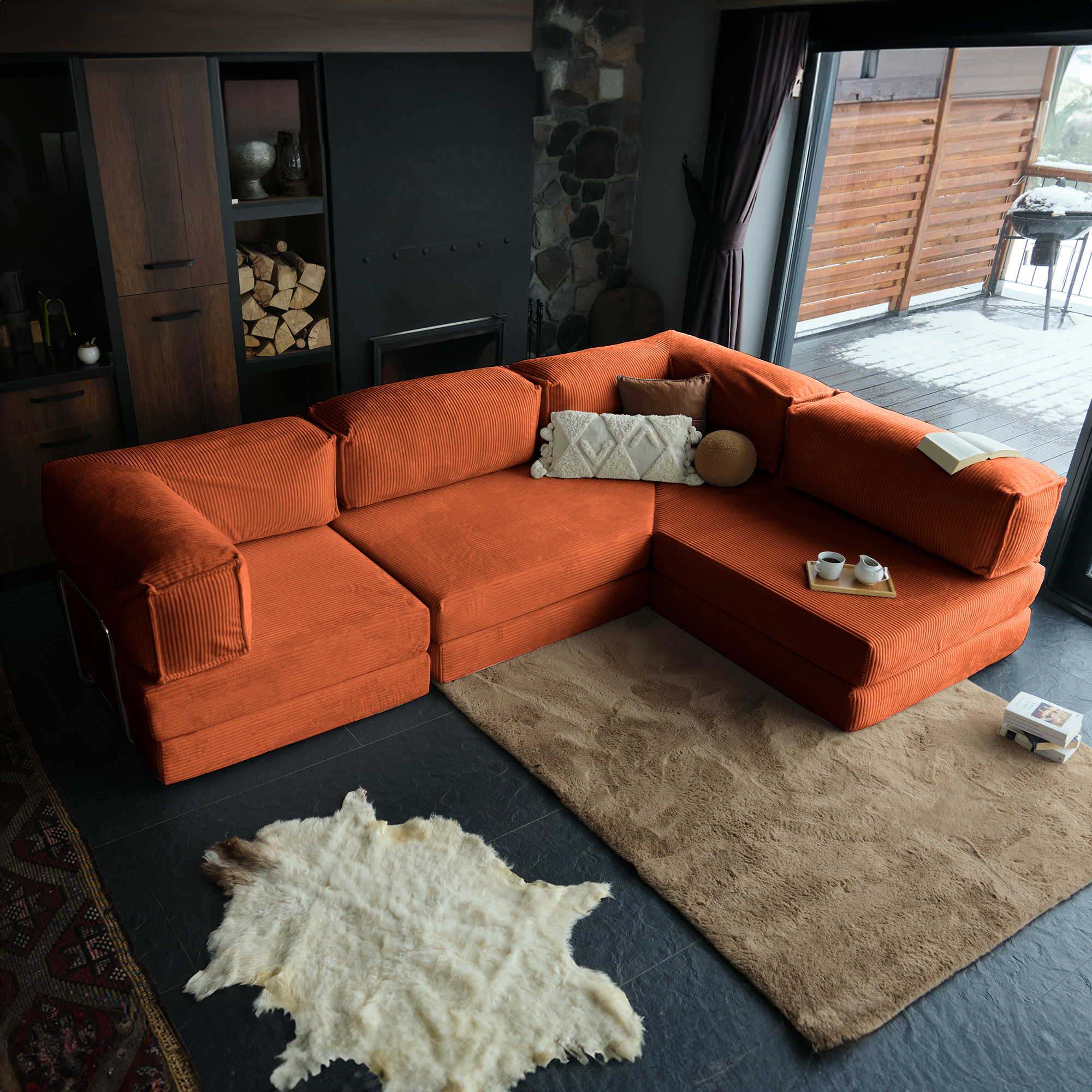 L Form Ultra Comfort Velvet Sofa - Brick