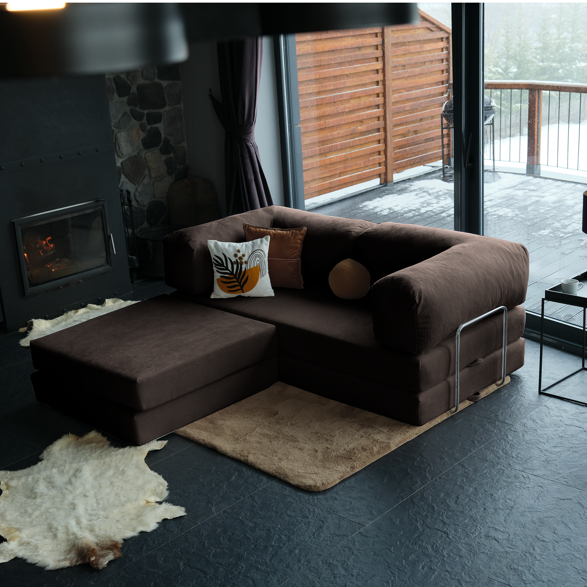 Teddy Corner Sofa Bed- Mustard