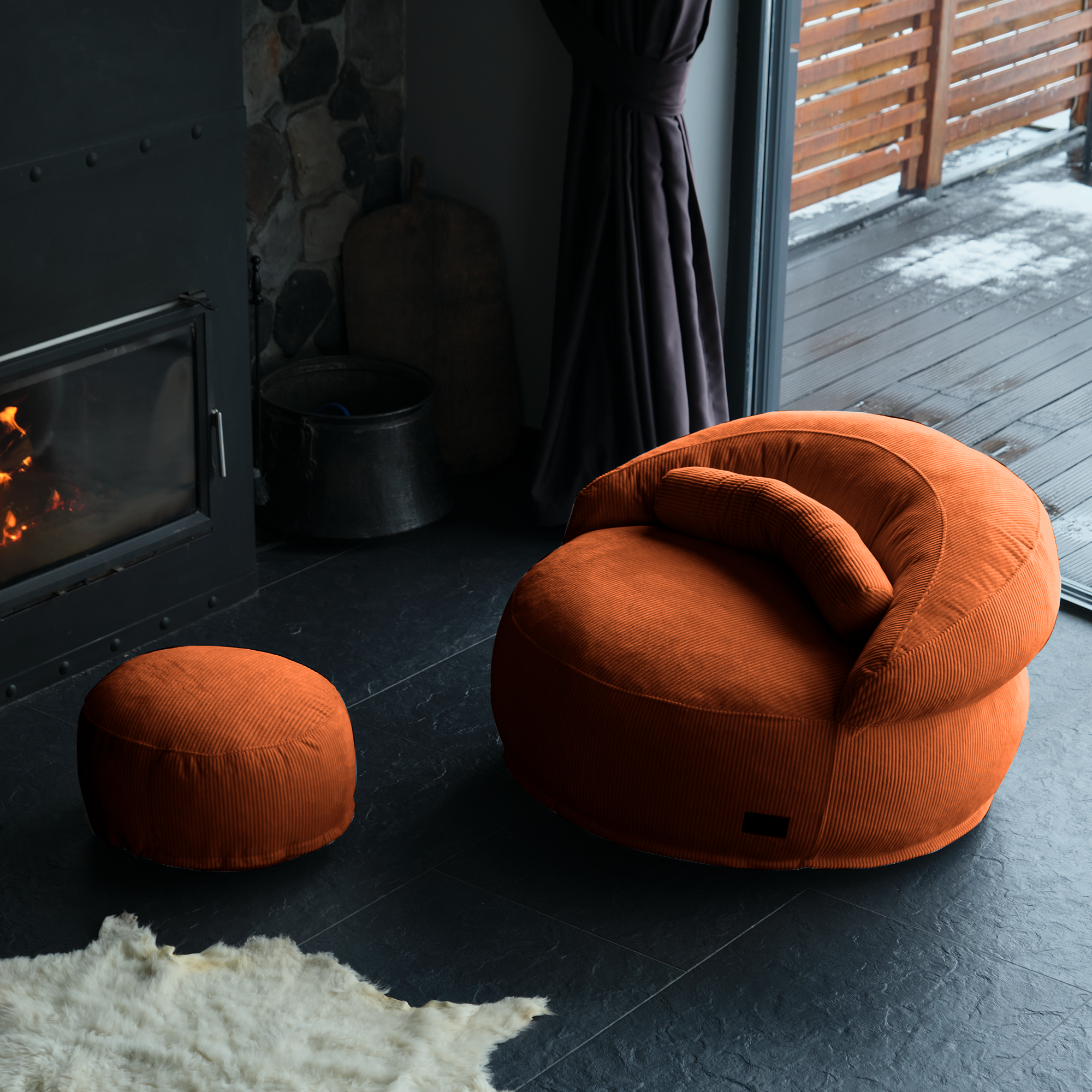 FELIXX Velvet Comfy Modern Pouf - Brick