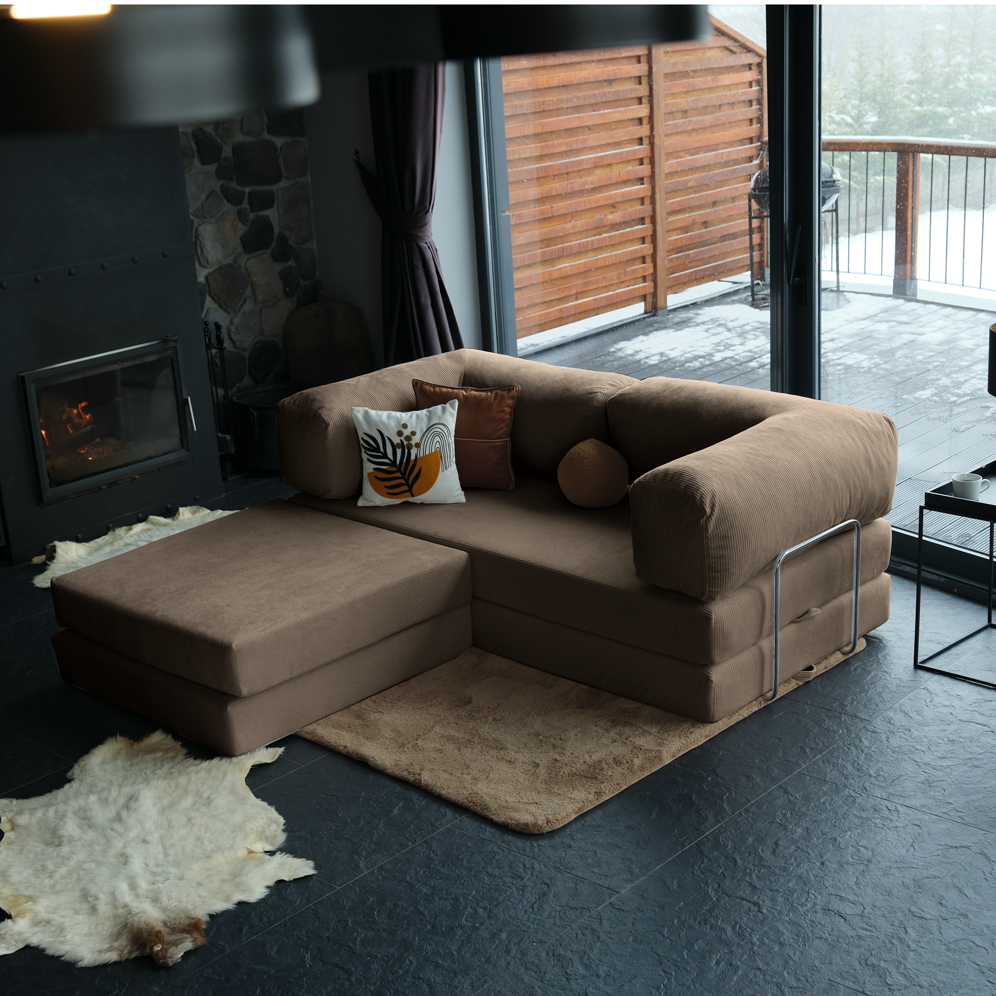 Teddy Corner Sofa Bed- Mustard