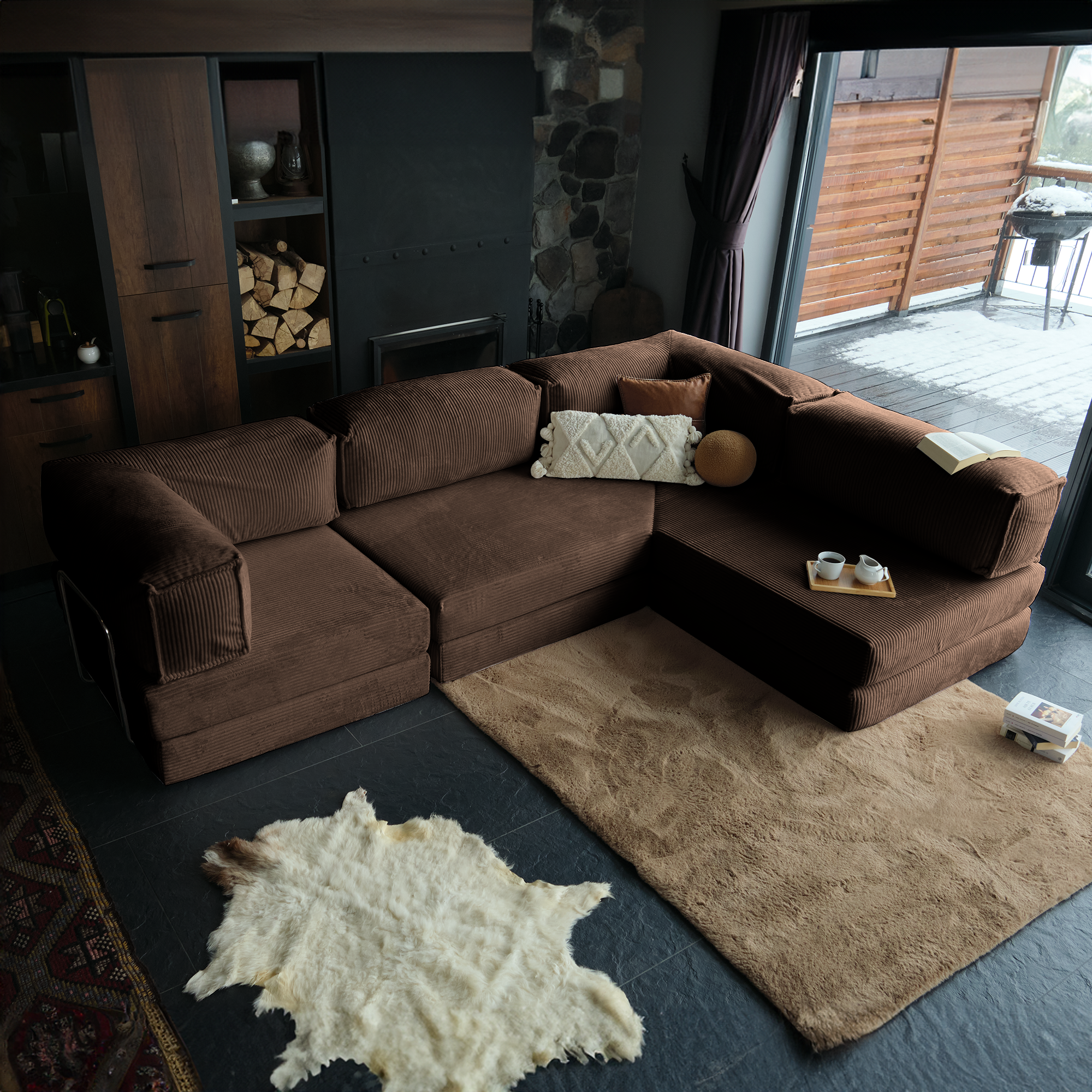 L Form Ultra Comfort Velvet Sofa - Brick