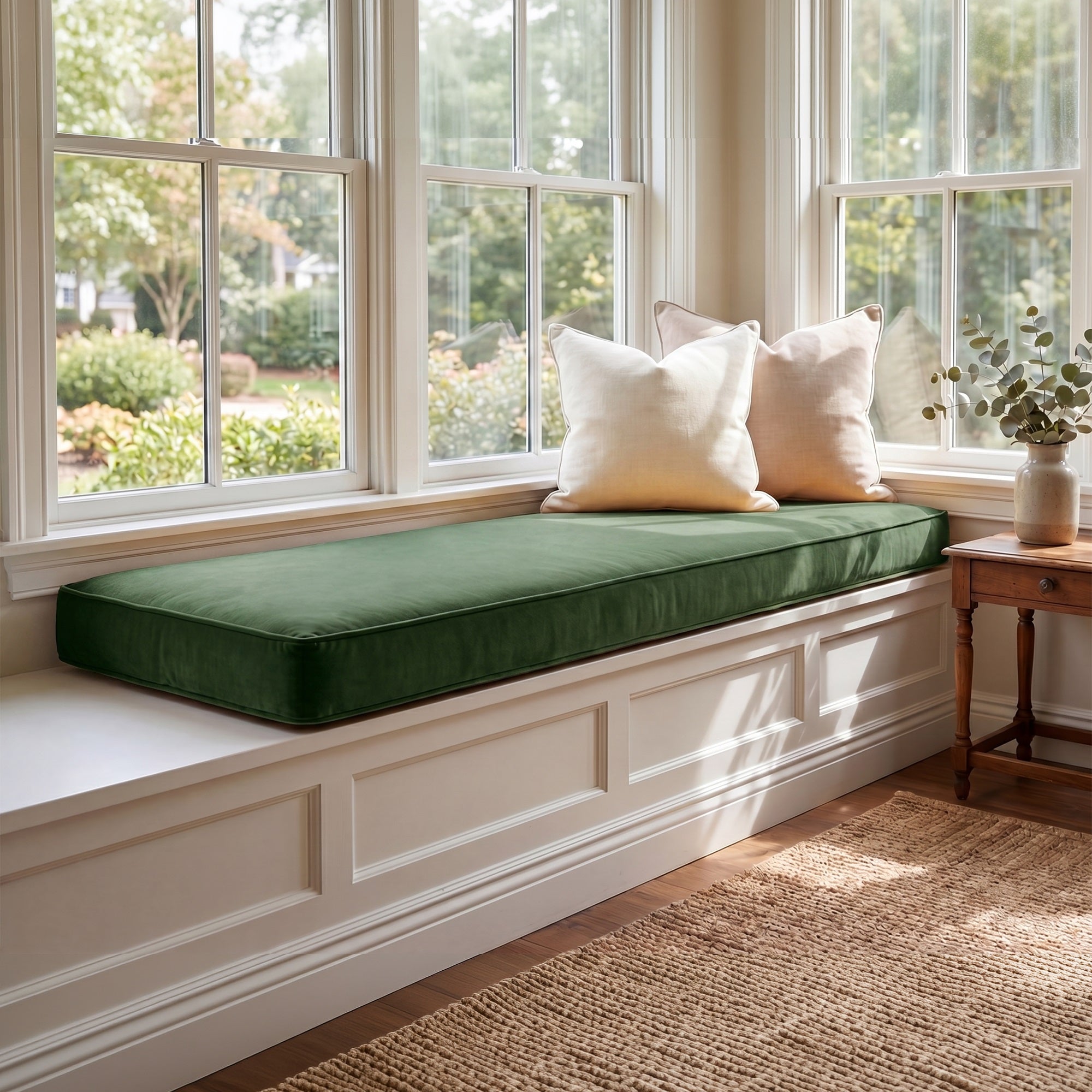 Custom Velvet & Cotton Green Flat Window Seat Cushion COVER - Baby 15