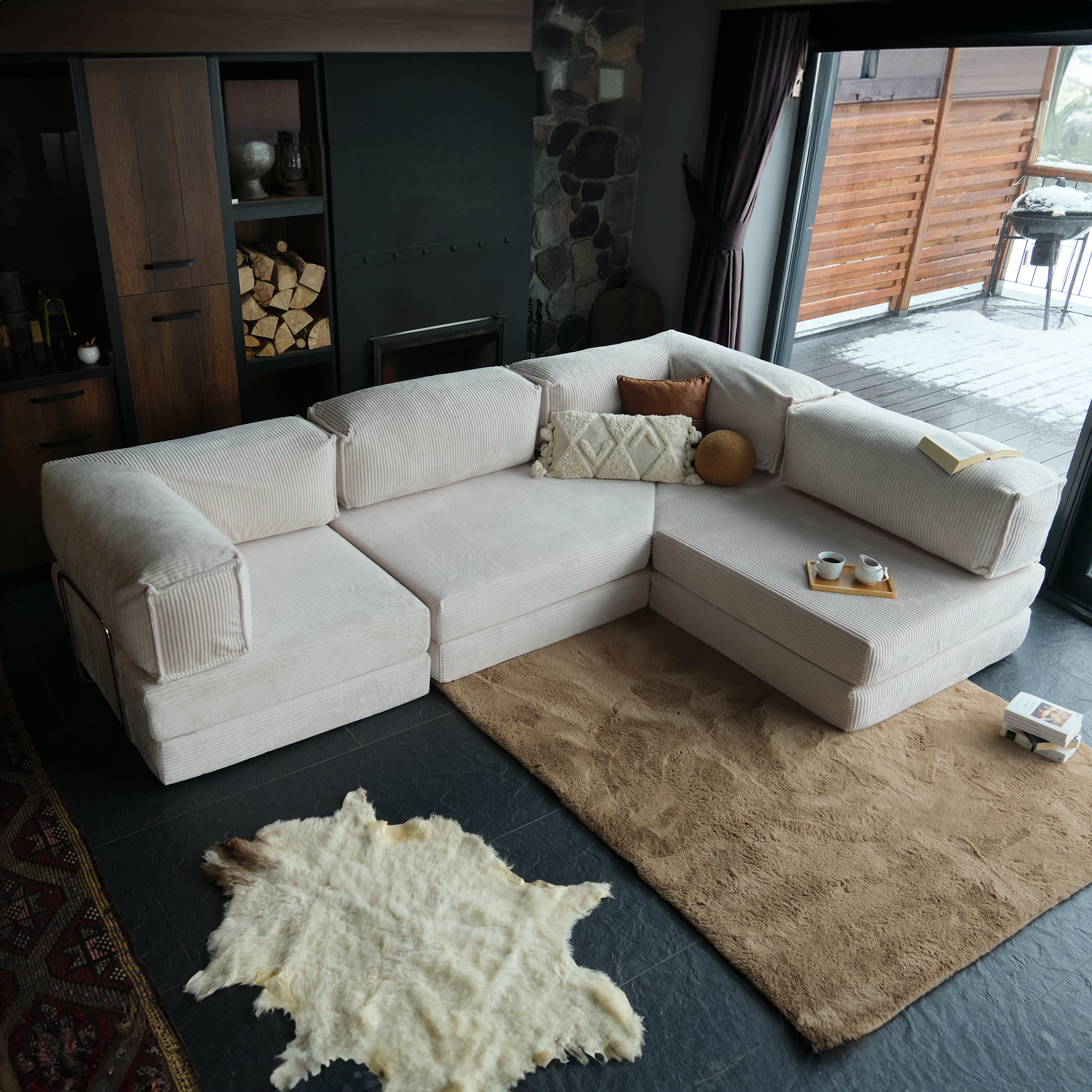 L Form Ultra Comfort Velvet Sofa - Brick