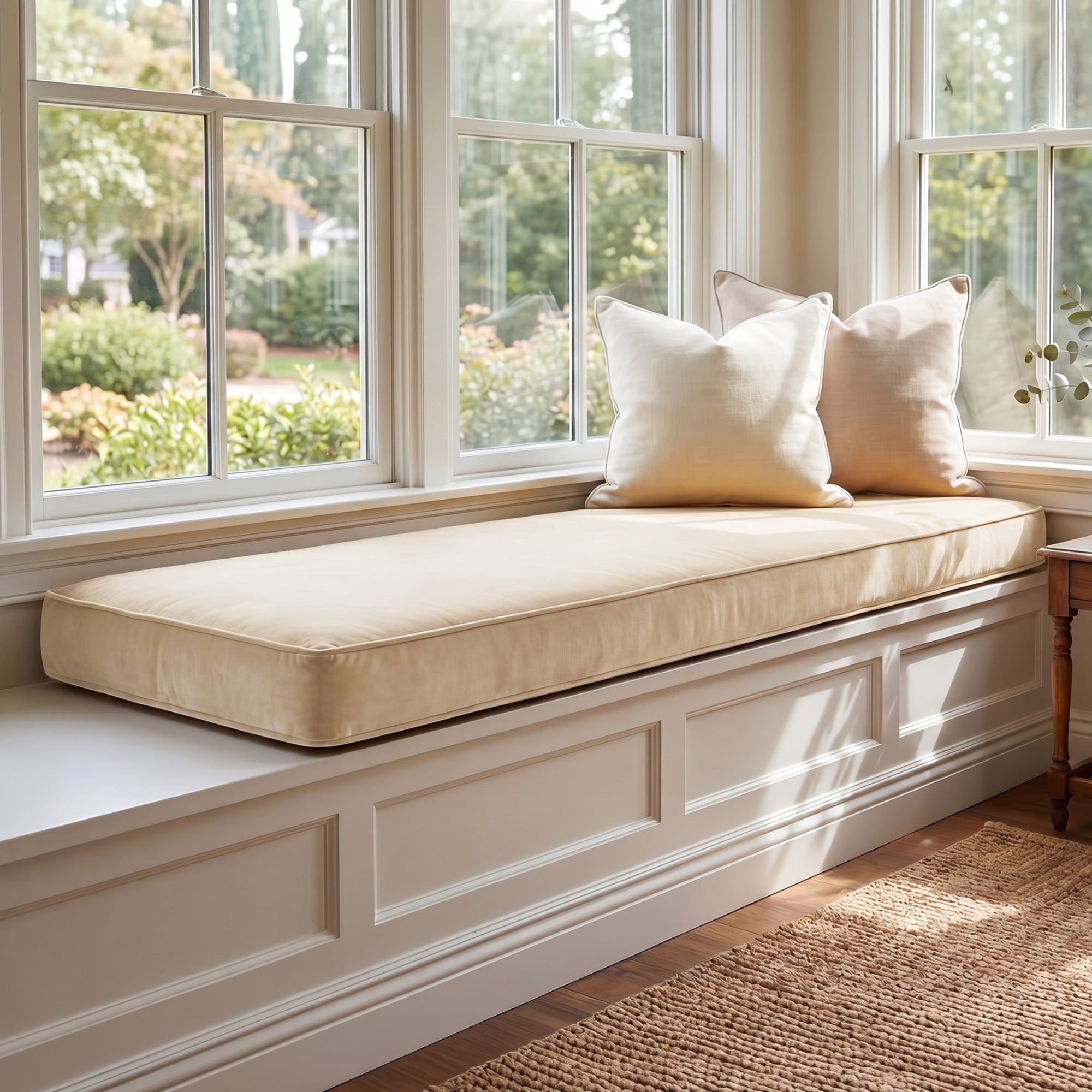 Custom Velvet & Cotton Beige Flat Window Seat Cushion - Baby 3