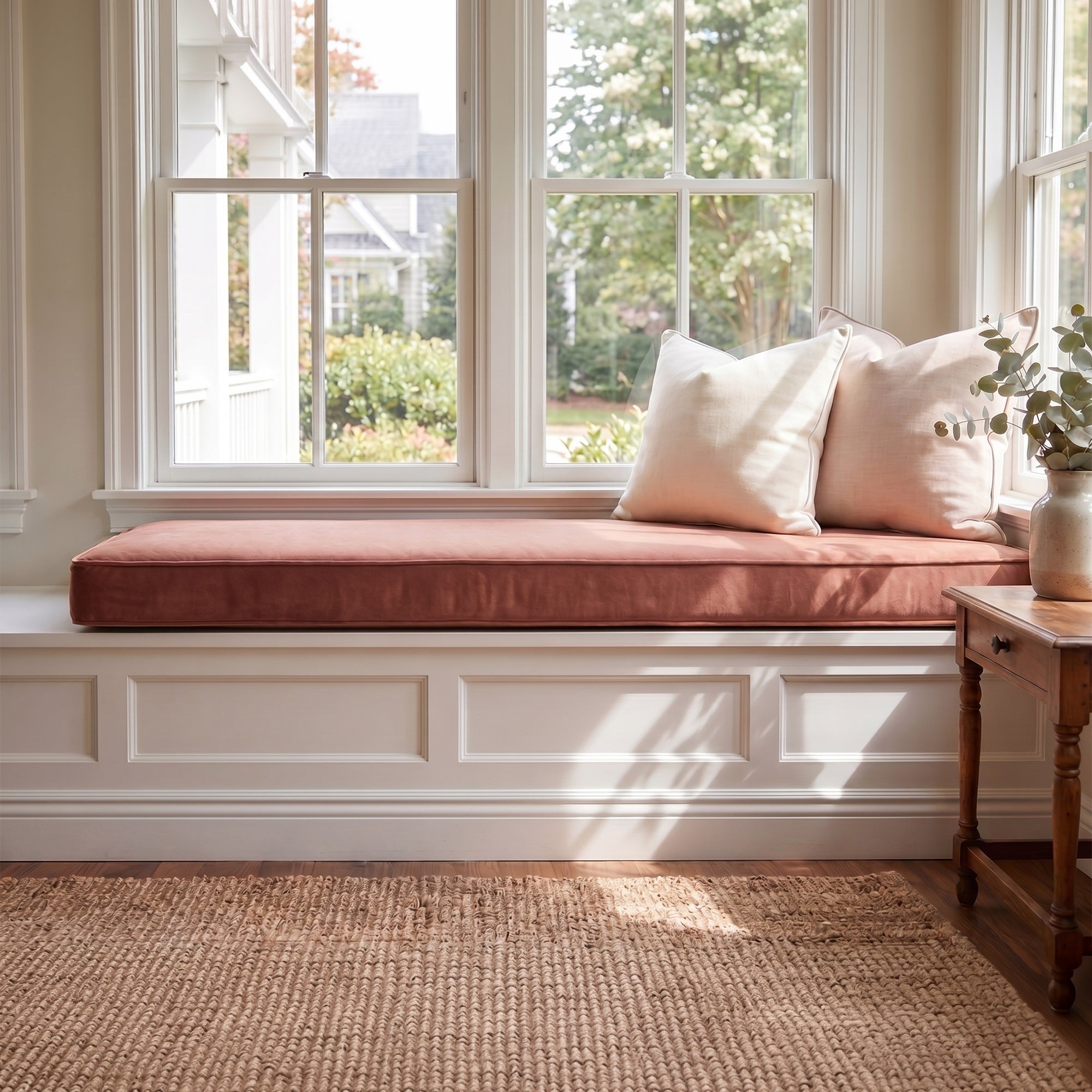 Custom Velvet & Cotton Dusty Rose Flat Window Seat Cushion - Baby 13