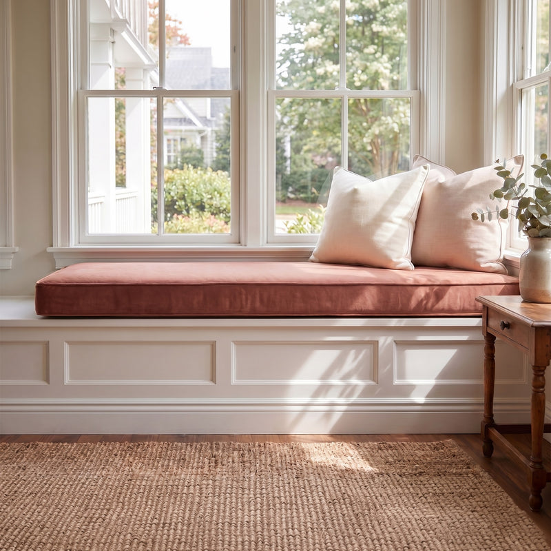 Custom Velvet & Cotton Dusty Rose Flat Window Seat Cushion COVER - Baby 13