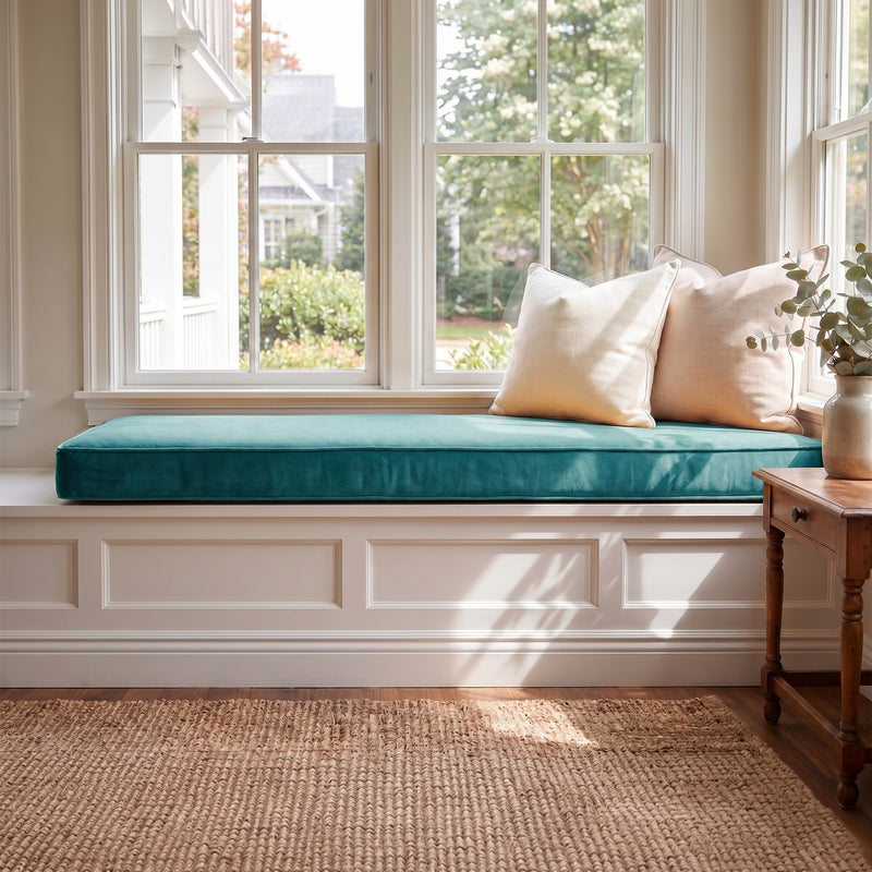 Custom Velvet & Cotton Turquoise Flat Window Seat Cushion COVER - Baby 18