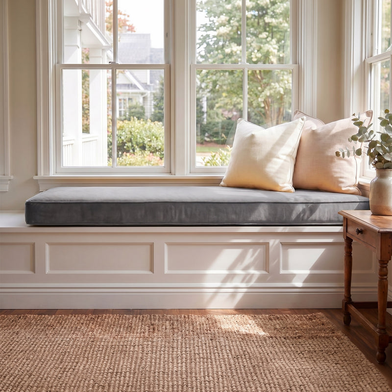 Custom Velvet & Cotton Dark Gray Flat Window Seat Cushion COVER - Baby 24
