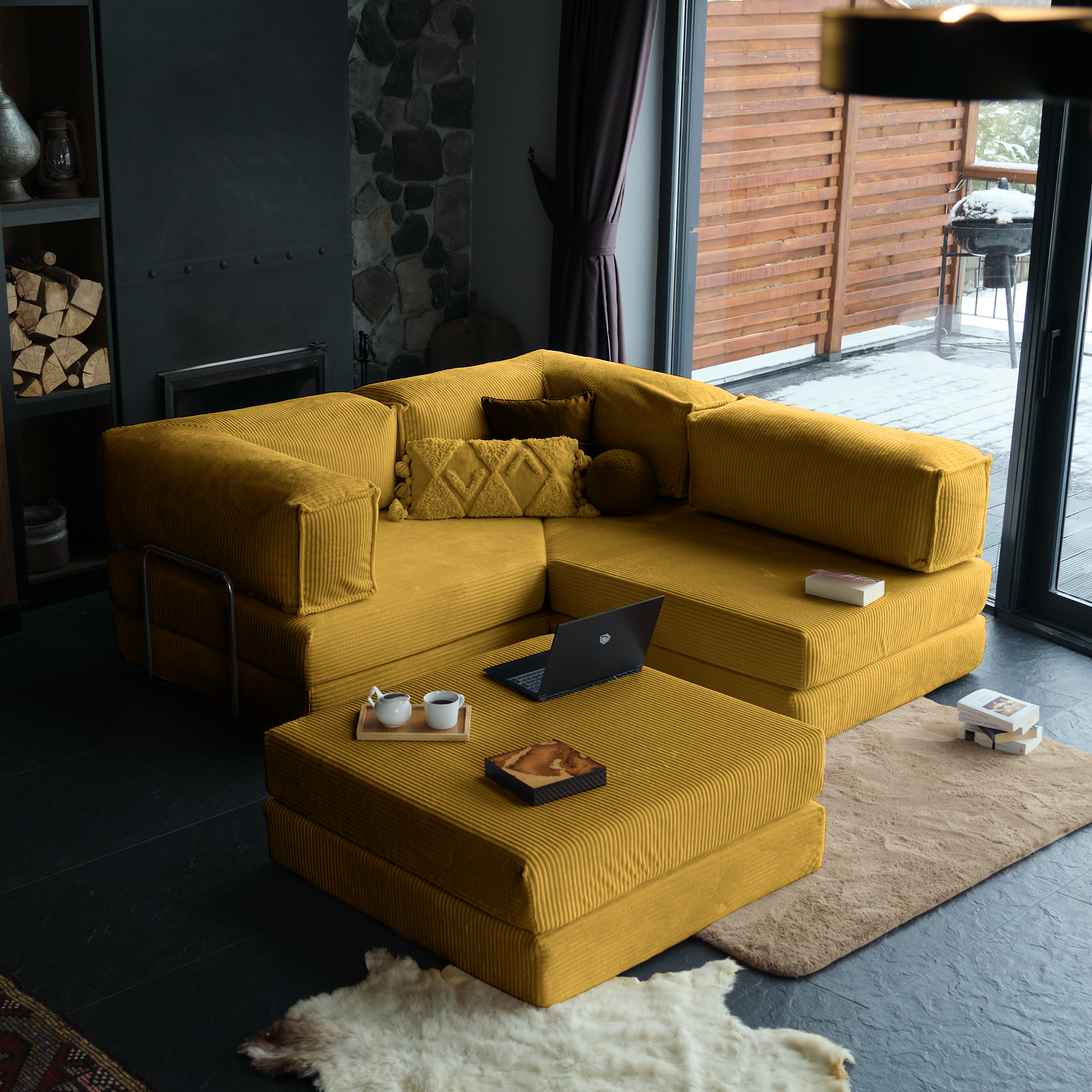 L Form Ultra Comfort Velvet Sofa - Brick