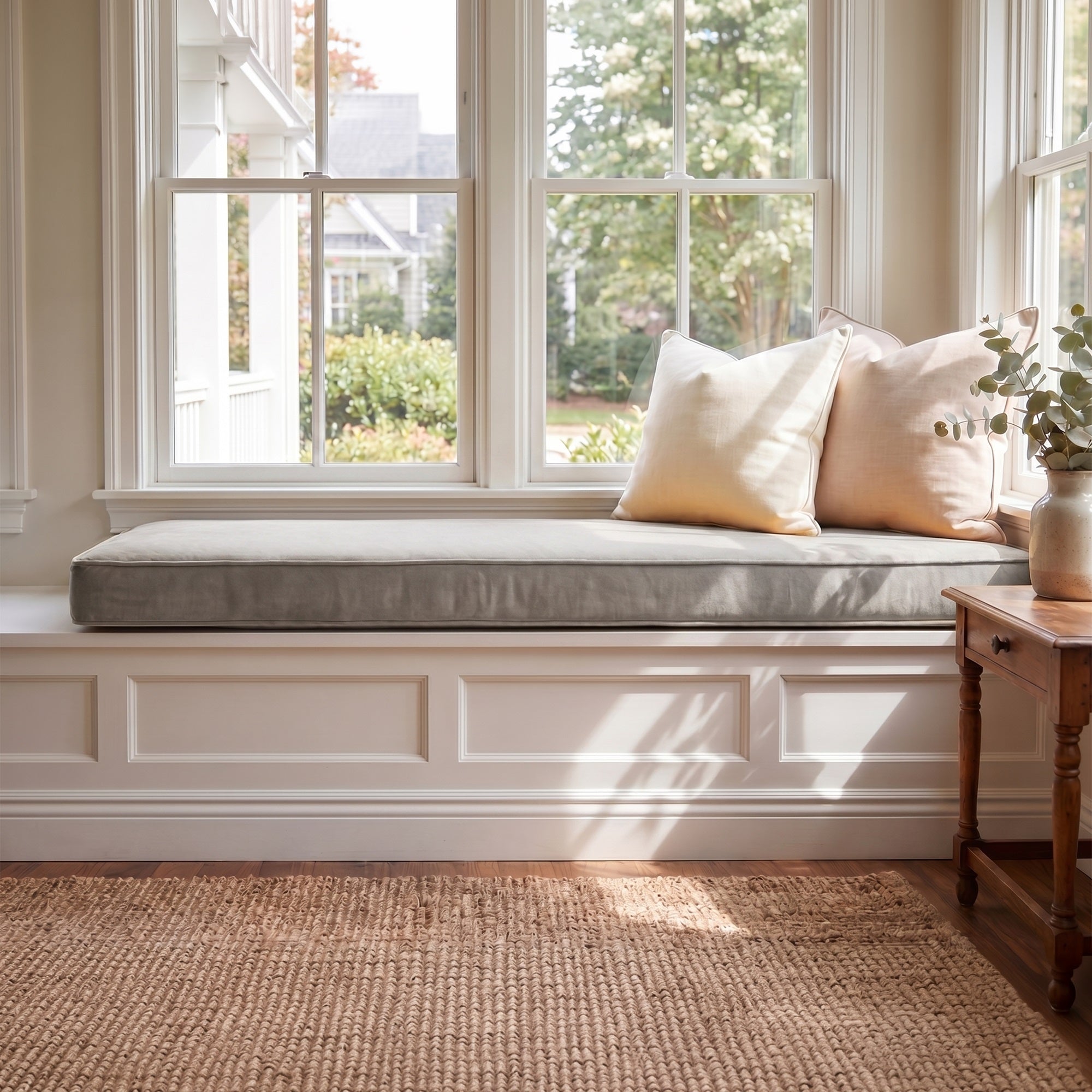 Custom Velvet & Cotton Light Gray Flat Window Seat Cushion COVER - Baby 22