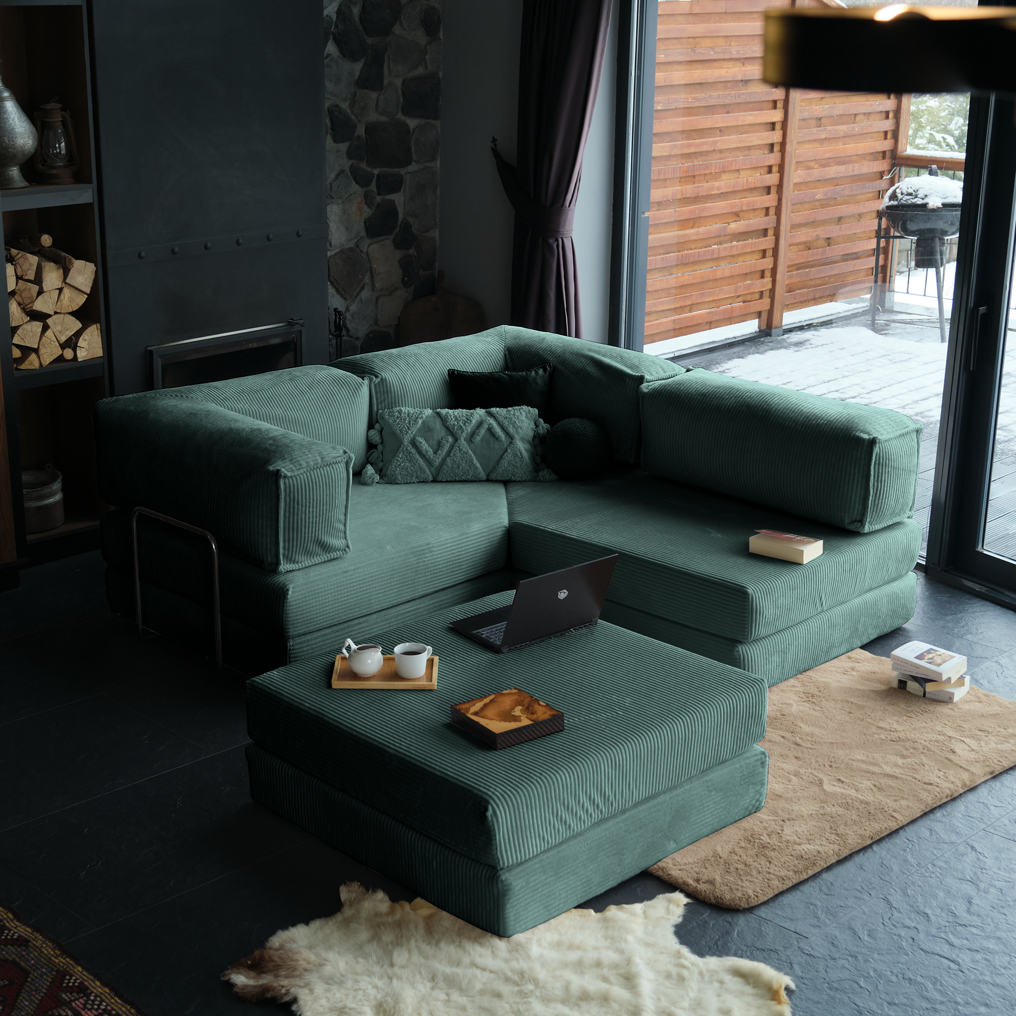 L Form Ultra Comfort Velvet Sofa - Brick