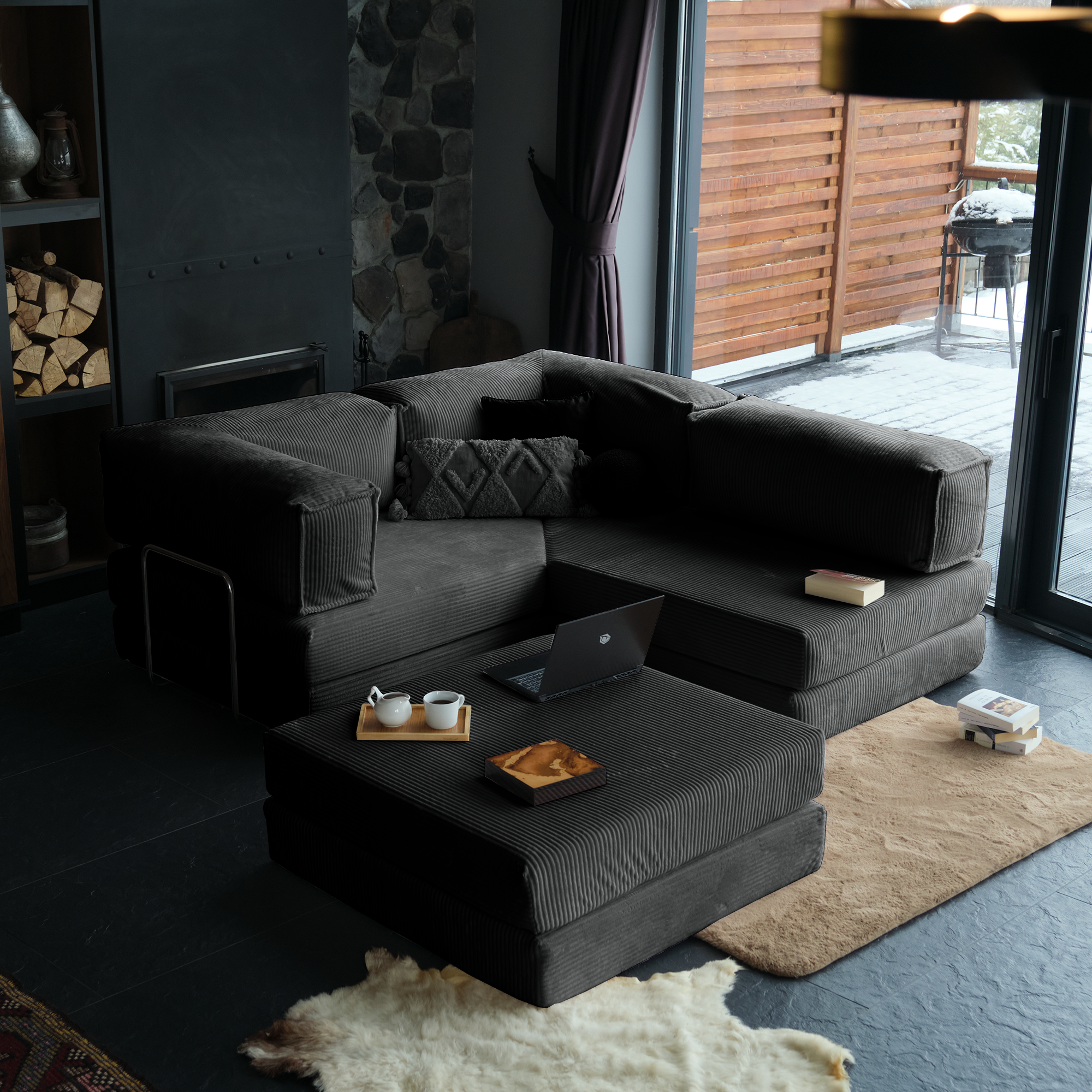 L Form Ultra Comfort Velvet Sofa - Brick