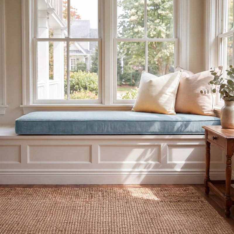 Custom Velvet & Cotton Petrol Green Flat Window Seat Cushion COVER - Baby 17