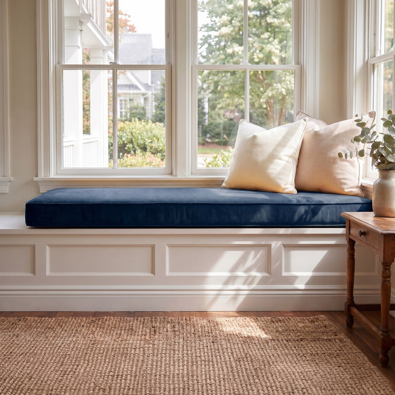 Custom Velvet & Cotton Dark Navy Blue Flat Window Seat Cushion COVER - Baby 21