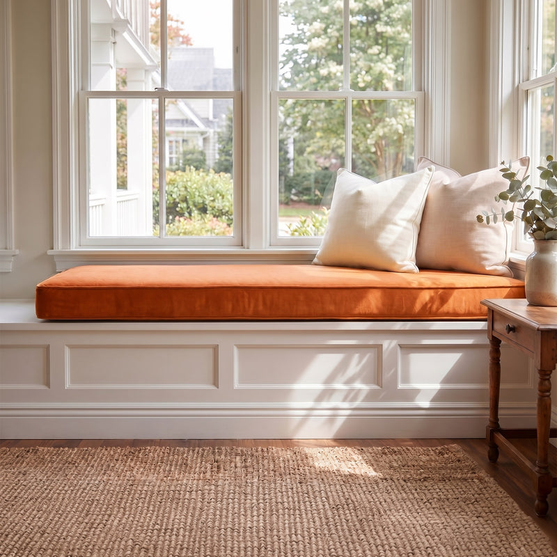 Custom Velvet & Cotton Terracotta Flat Window Seat Cushion COVER - Baby 9