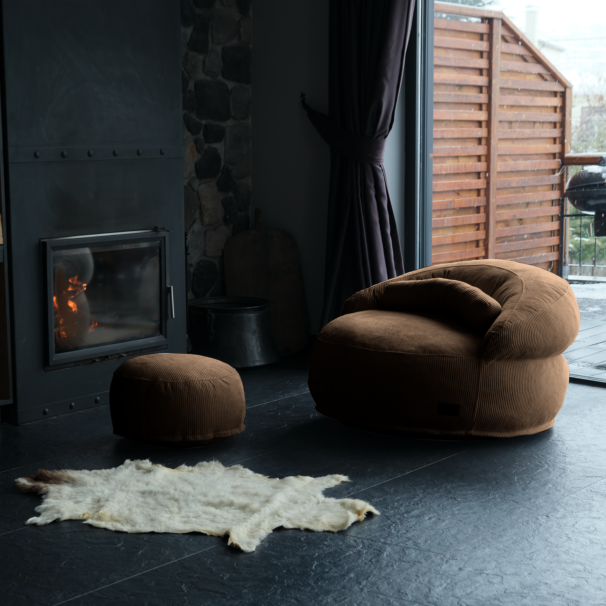 FELIXX Velvet Comfy Modern Pouf - Brick