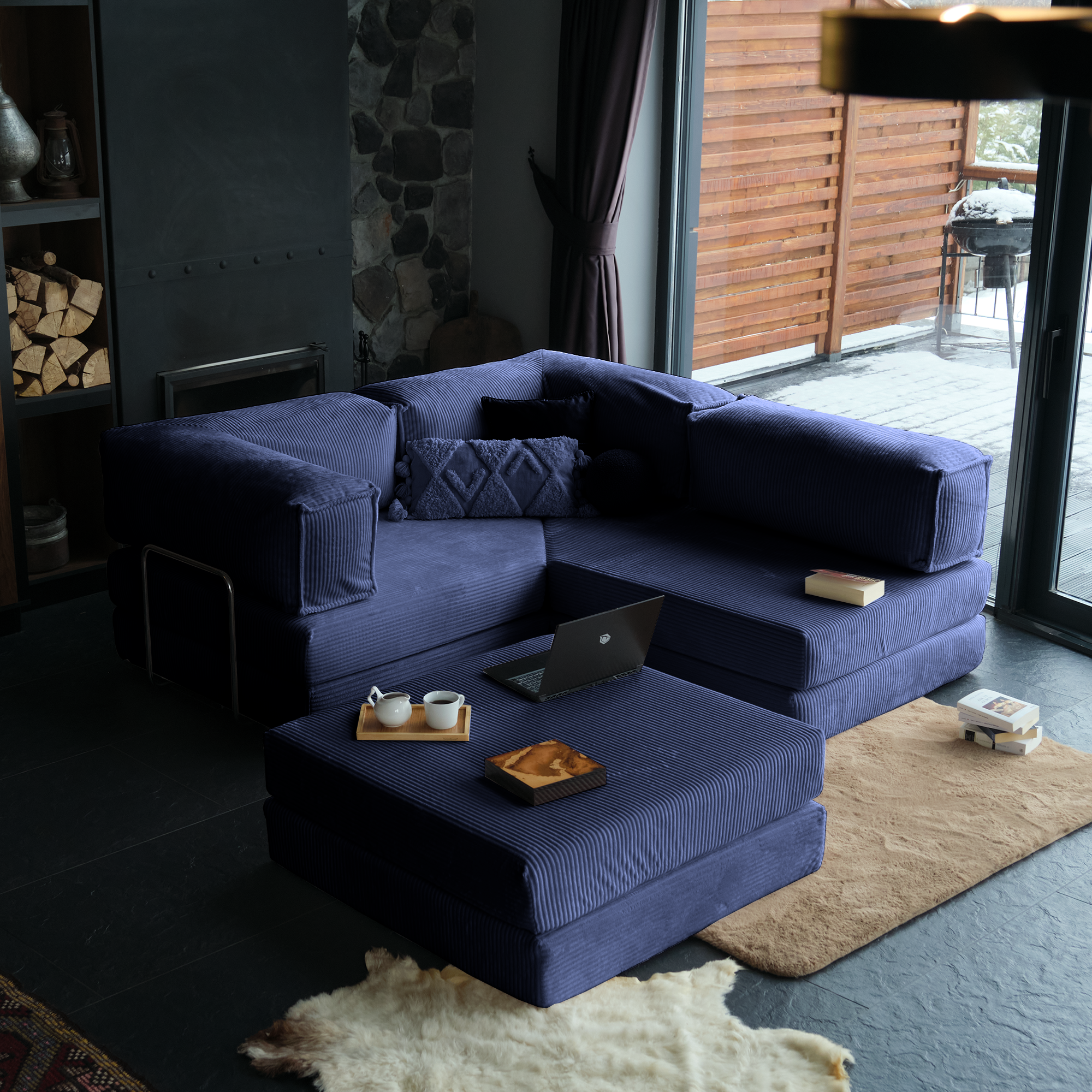 L Form Ultra Comfort Velvet Sofa - Brick