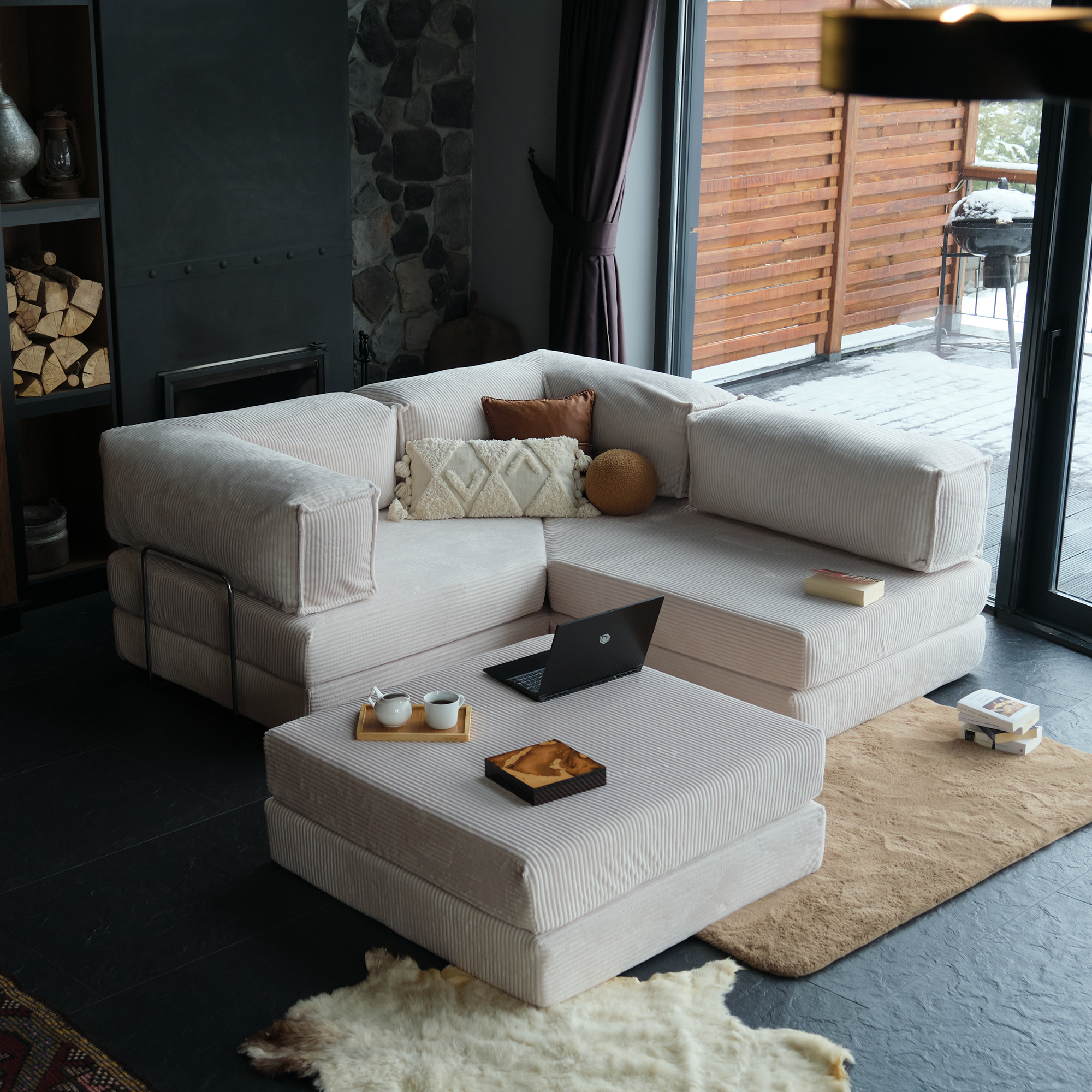 L Form Ultra Comfort Velvet Sofa - Brick