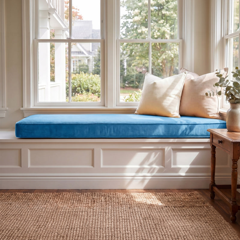 Custom Velvet & Cotton Blue Flat Window Seat Cushion COVER - Baby 19