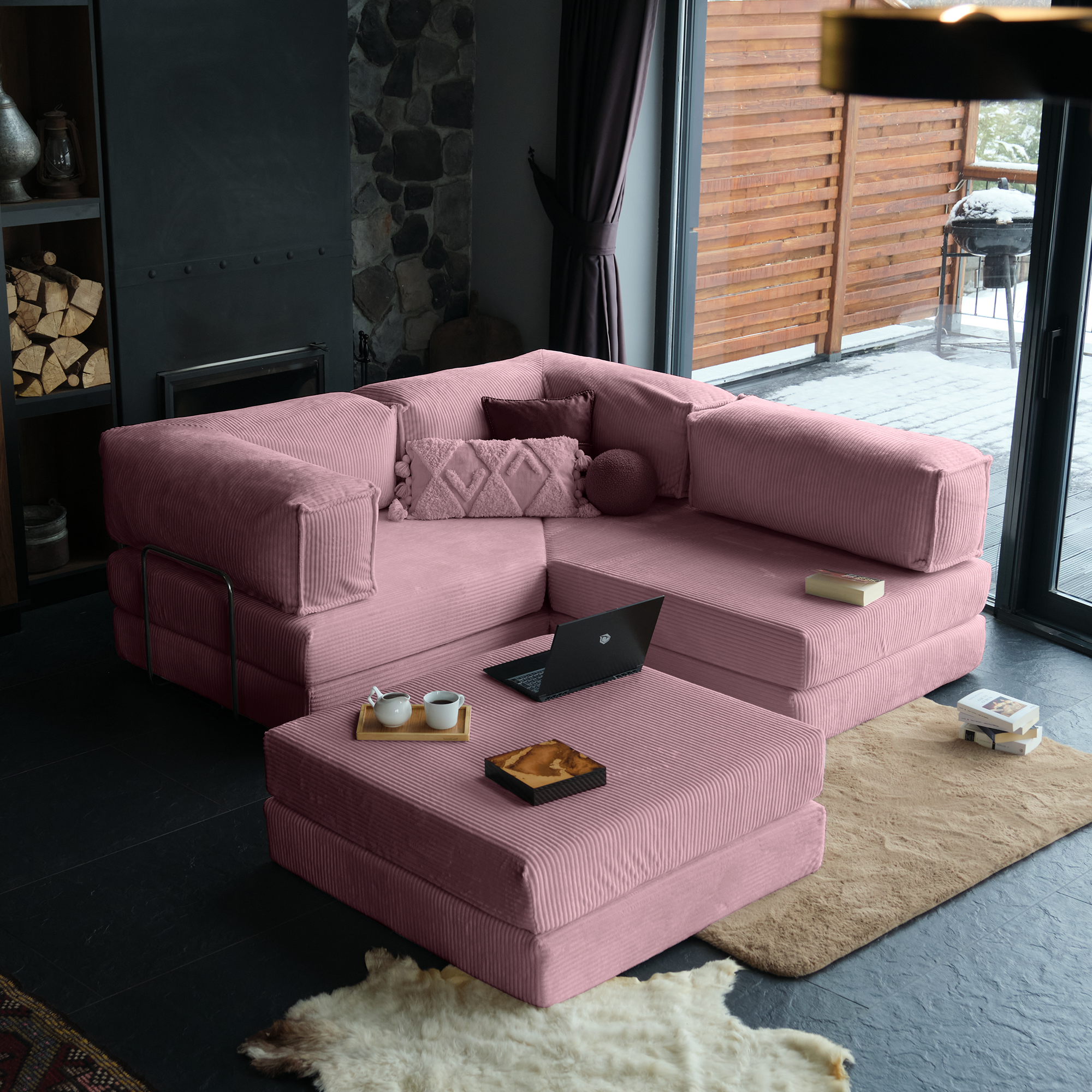 L Form Ultra Comfort Velvet Sofa - Brick