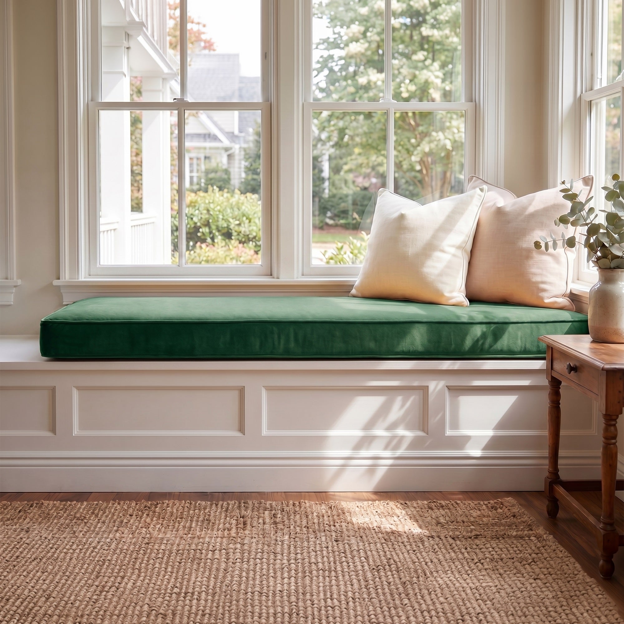 Custom Velvet & Cotton Green Flat Window Seat Cushion COVER - Baby 15