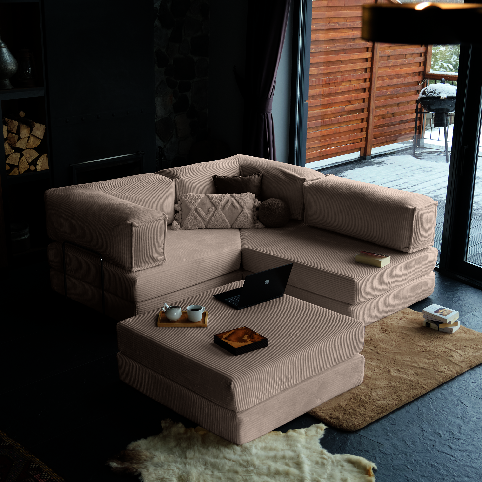 L Form Ultra Comfort Velvet Sofa - Brick