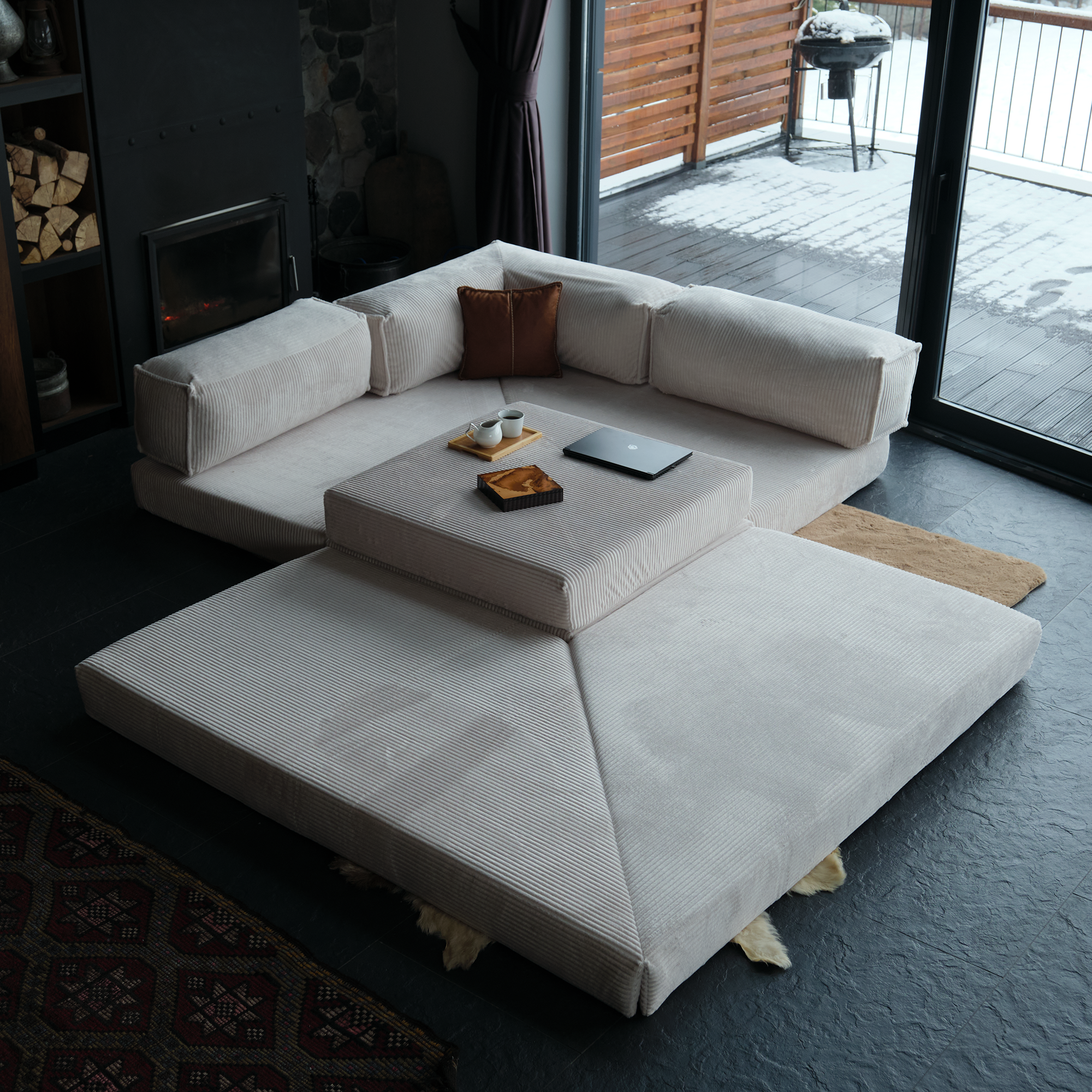 L Form Ultra Comfort Velvet Sofa - Brick