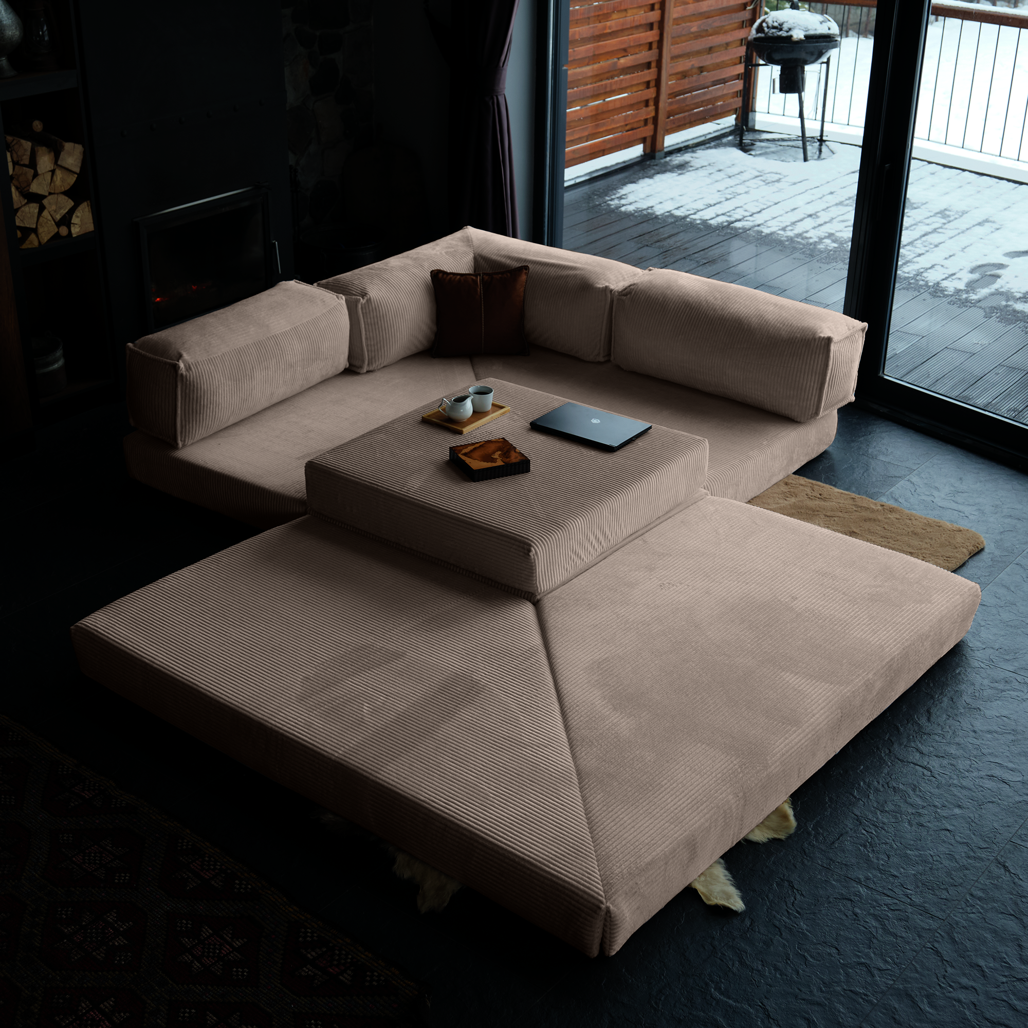 L Form Ultra Comfort Velvet Sofa - Brick