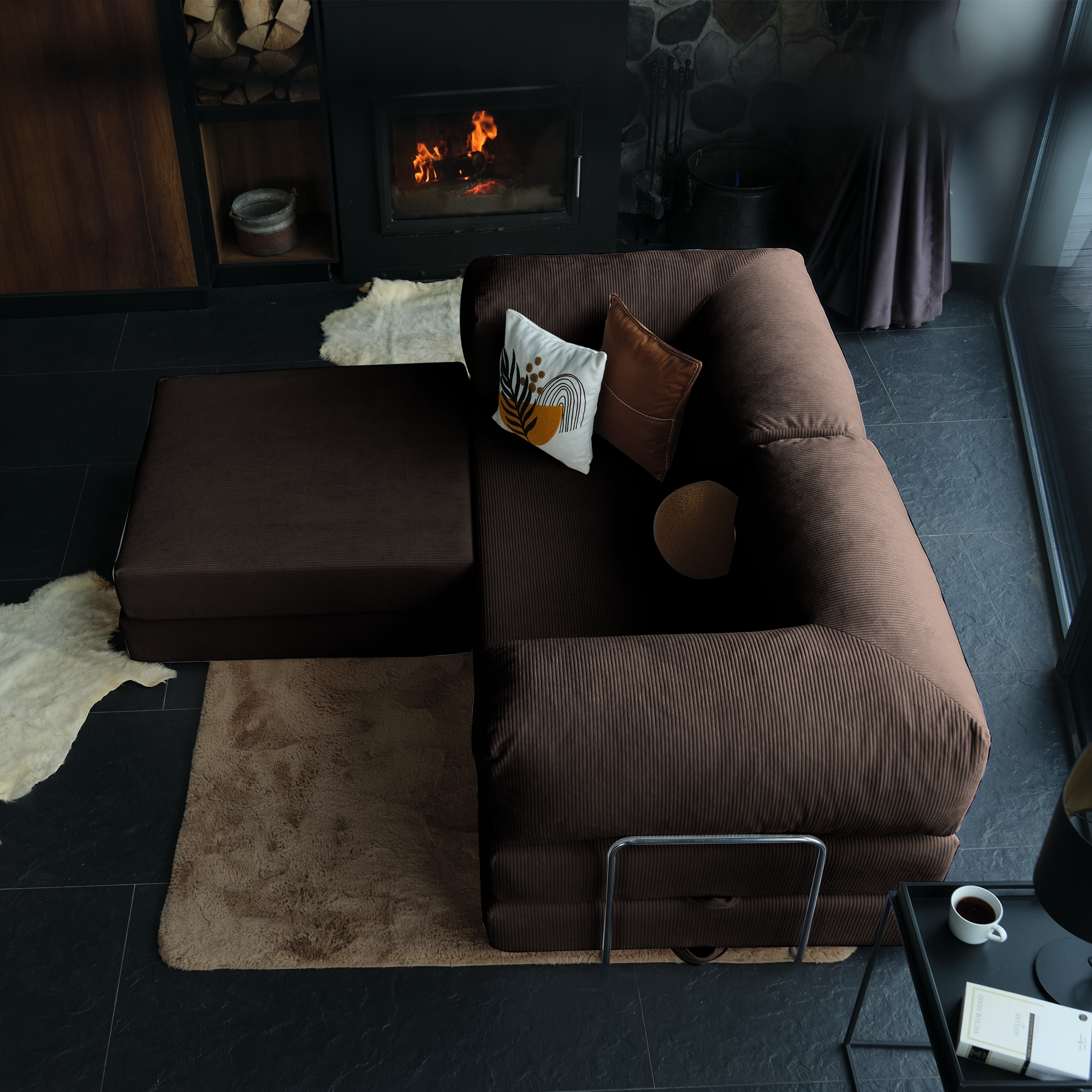 Teddy Corner Sofa Bed- Mustard
