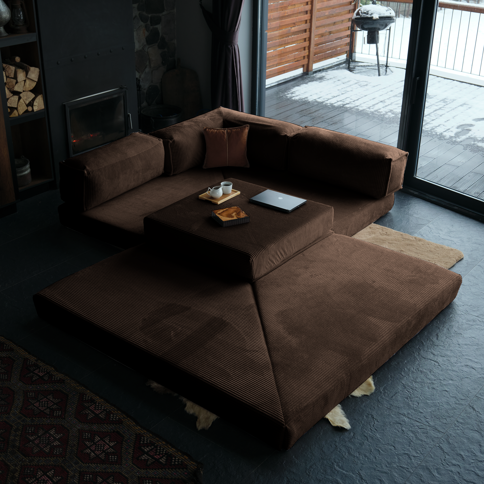 L Form Ultra Comfort Velvet Sofa - Brick