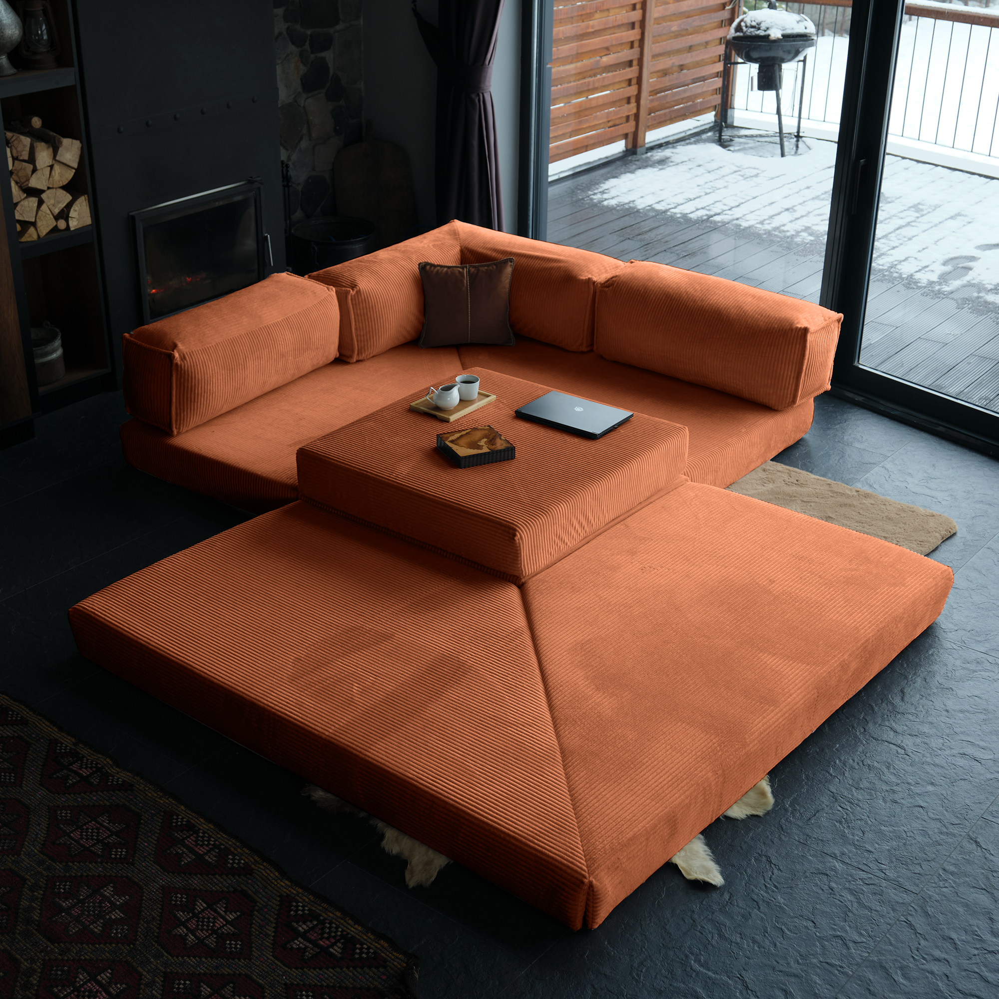L Form Ultra Comfort Velvet Sofa - Brick