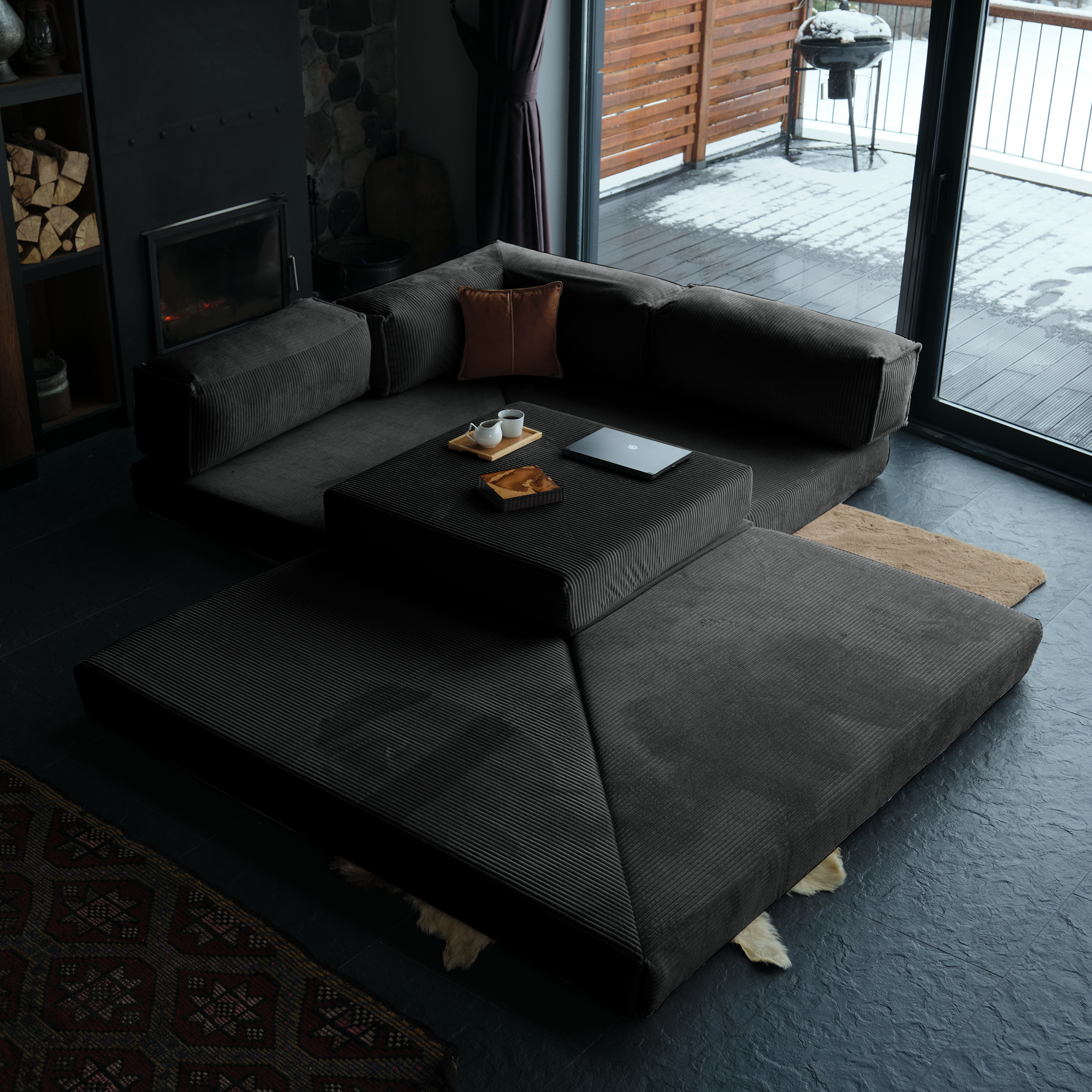 L Form Ultra Comfort Velvet Sofa - Brick