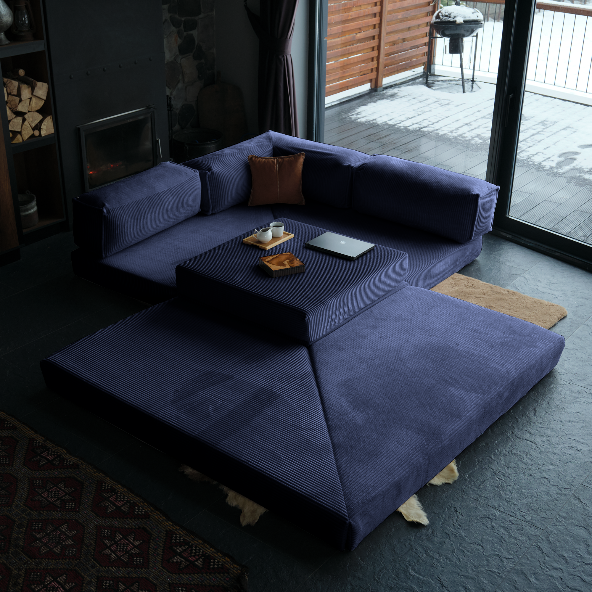 L Form Ultra Comfort Velvet Sofa - Brick