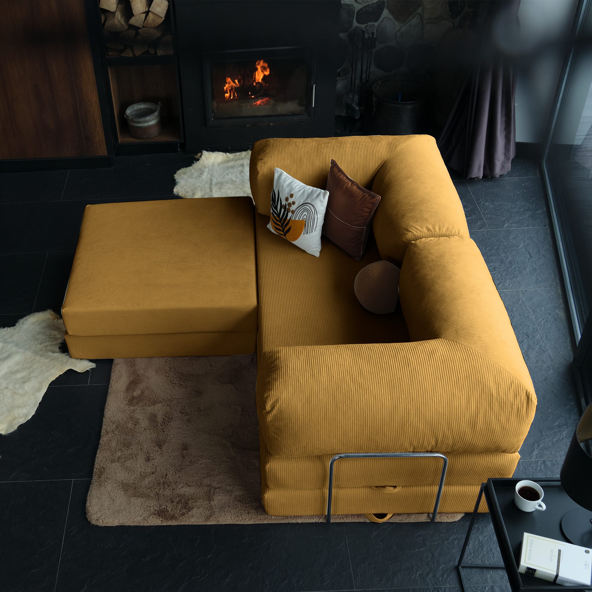 Teddy Corner Sofa Bed- Mustard