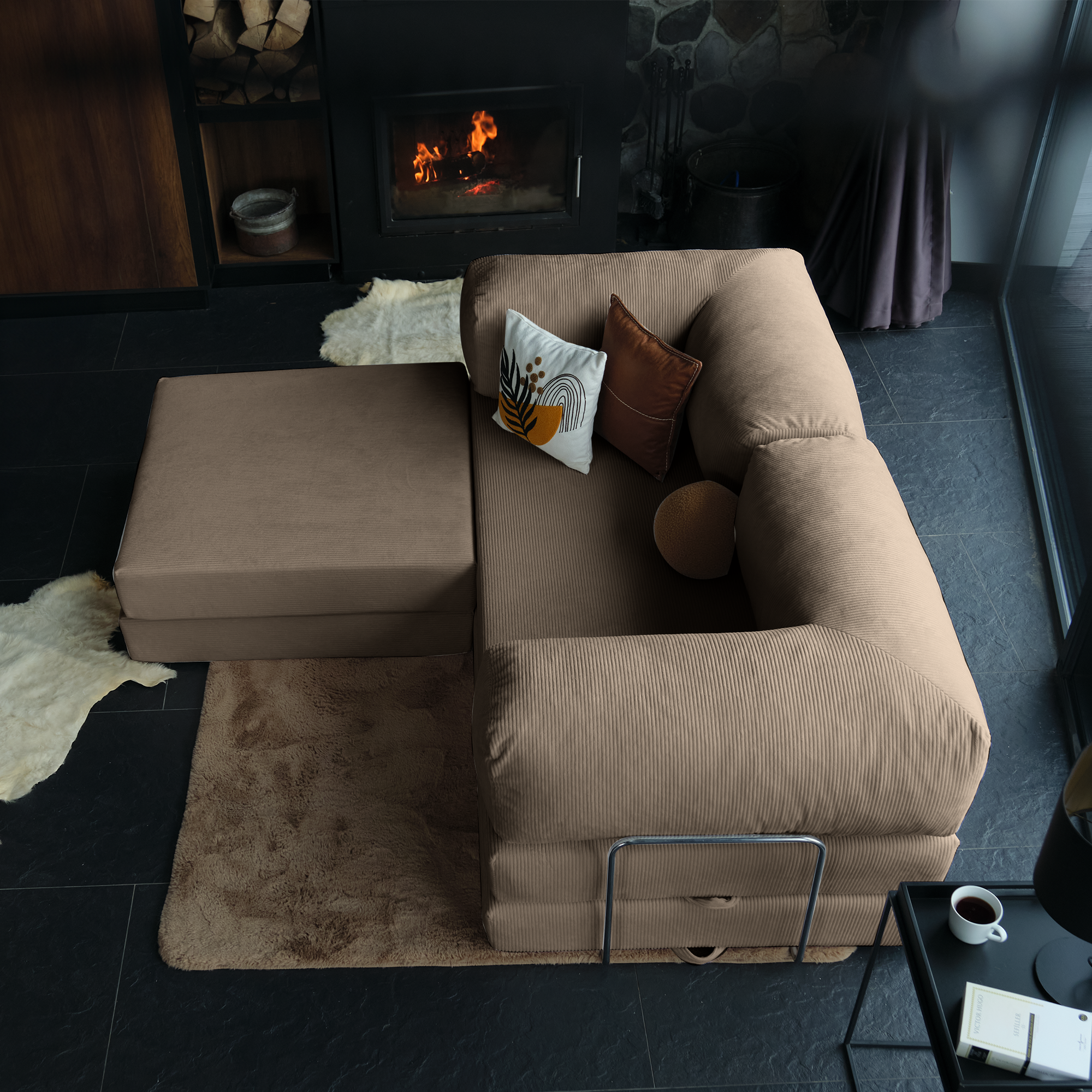 Teddy Corner Sofa Bed- Mustard