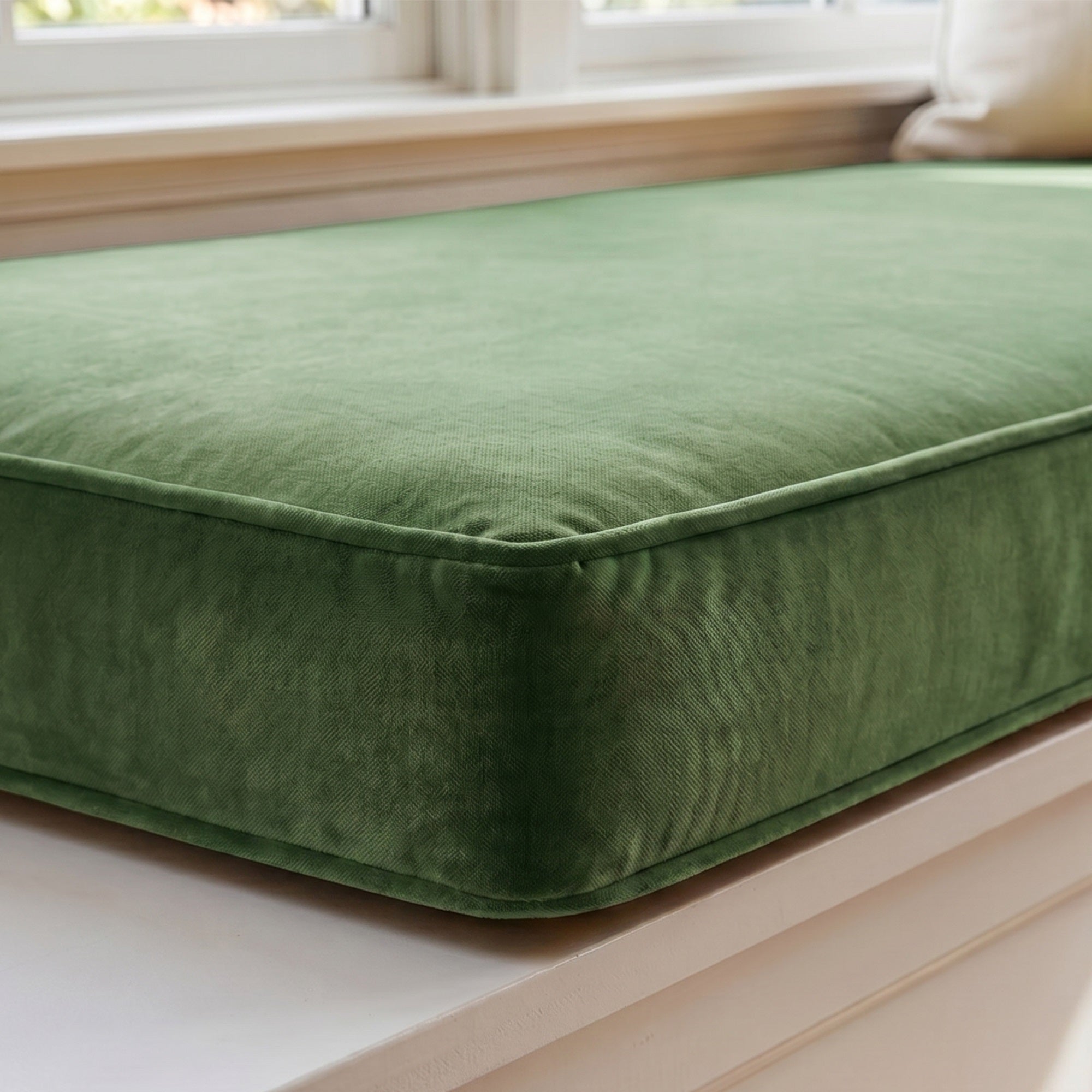 Custom Velvet & Cotton Green Flat Window Seat Cushion COVER - Baby 15