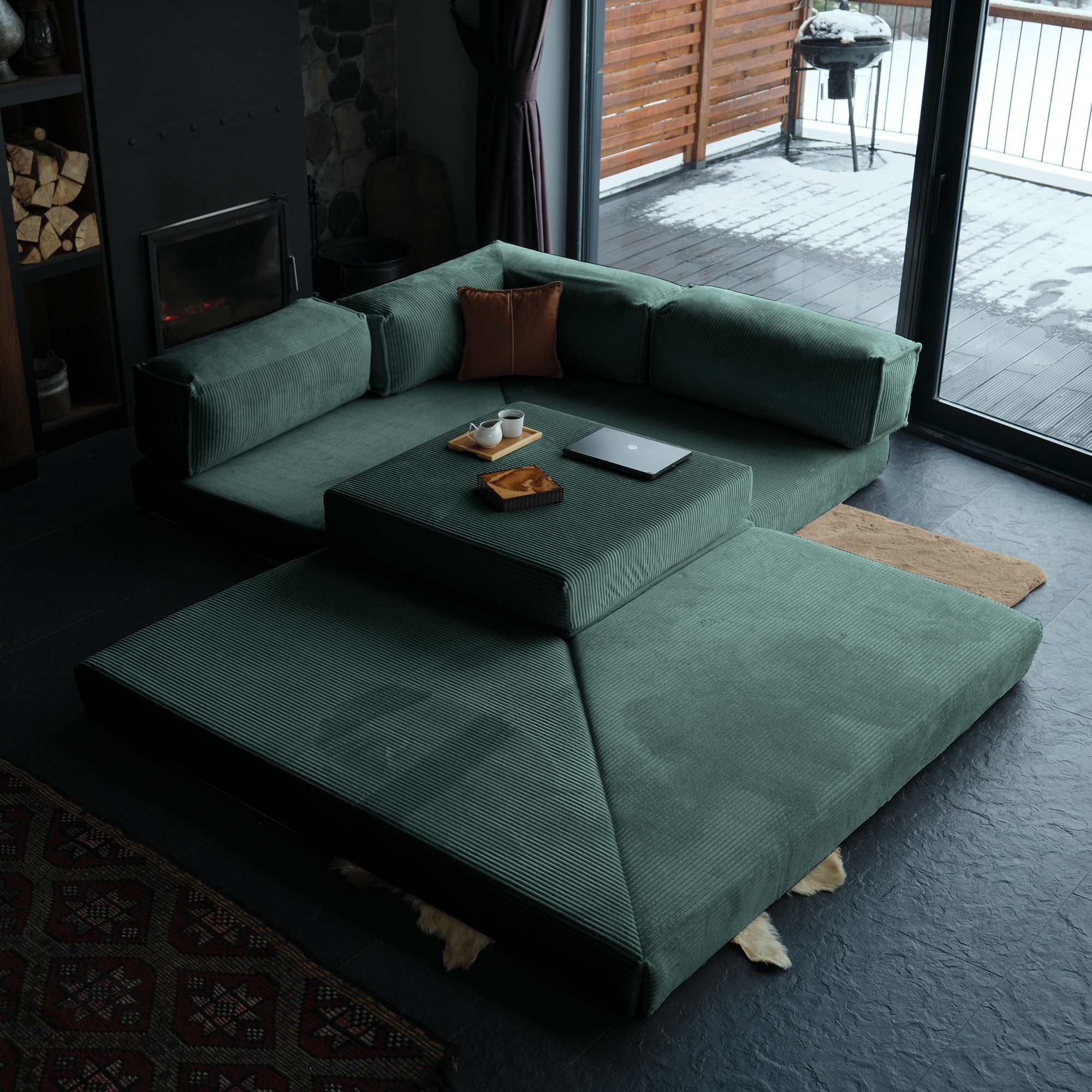 L Form Ultra Comfort Velvet Sofa - Brick