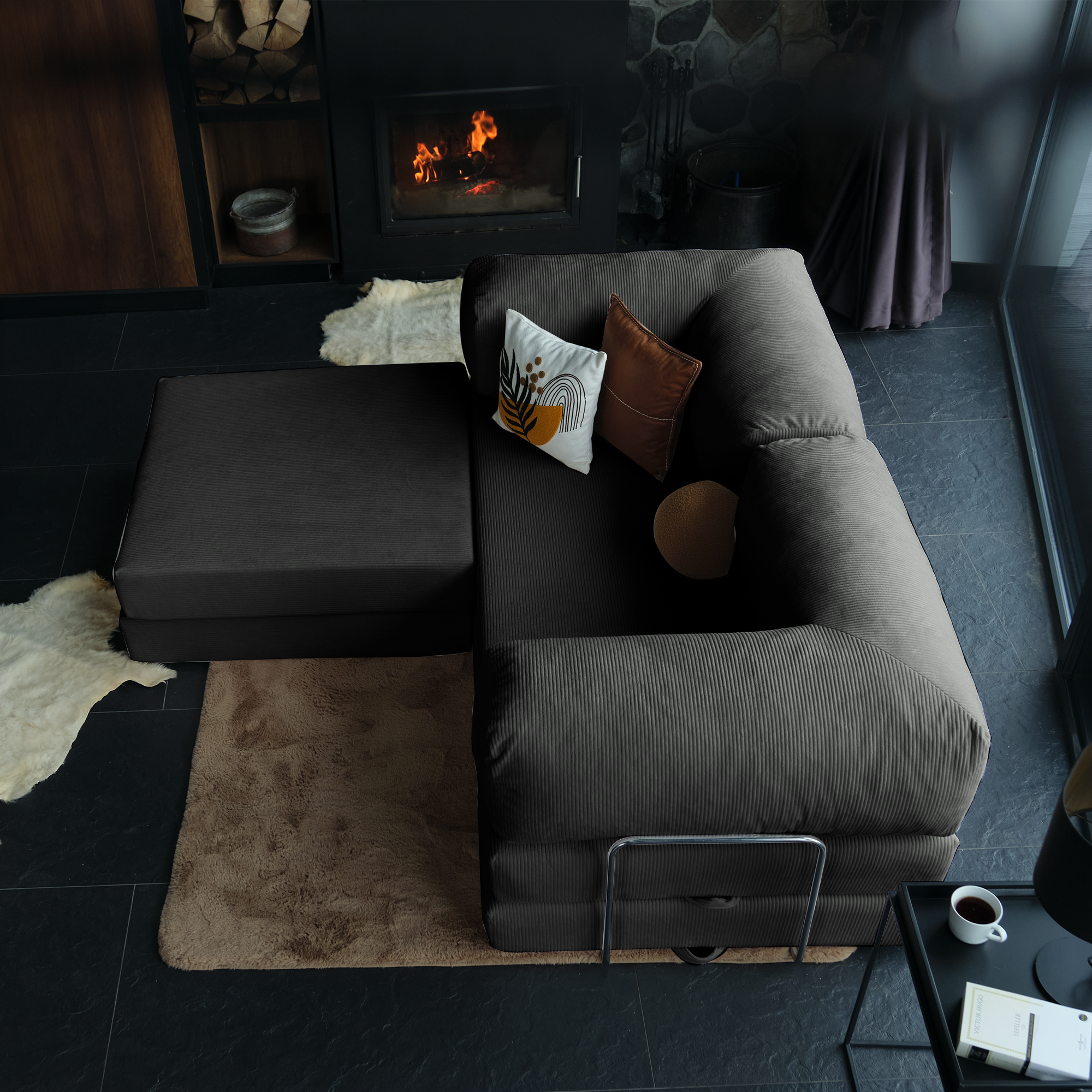 Teddy Corner Sofa Bed- Mustard