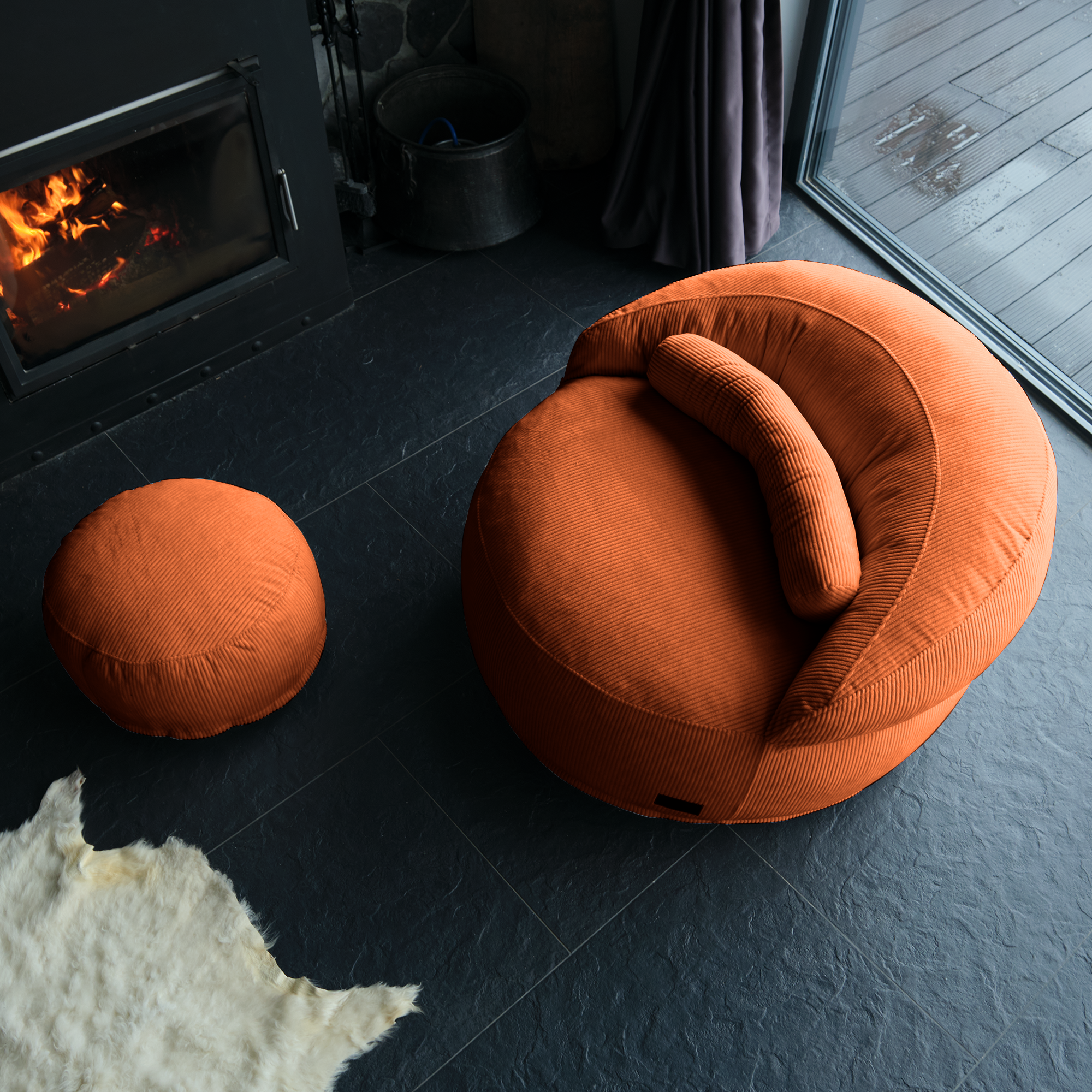 FELIXX Velvet Comfy Modern Pouf - Brick