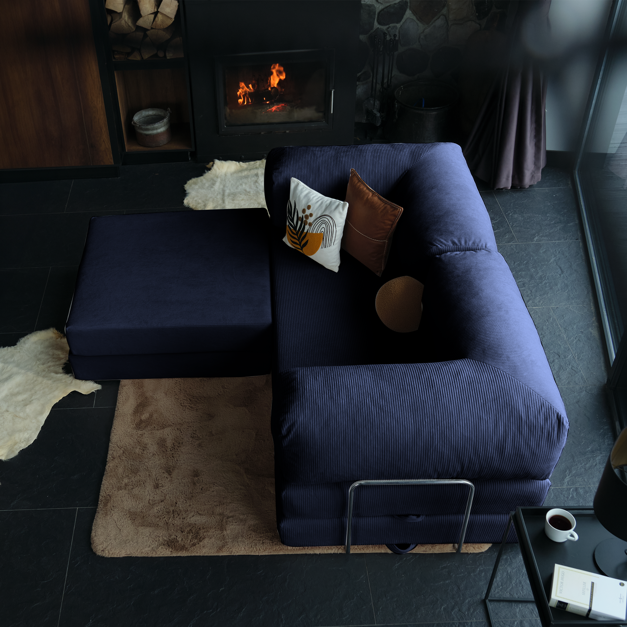 Teddy Corner Sofa Bed- Mustard