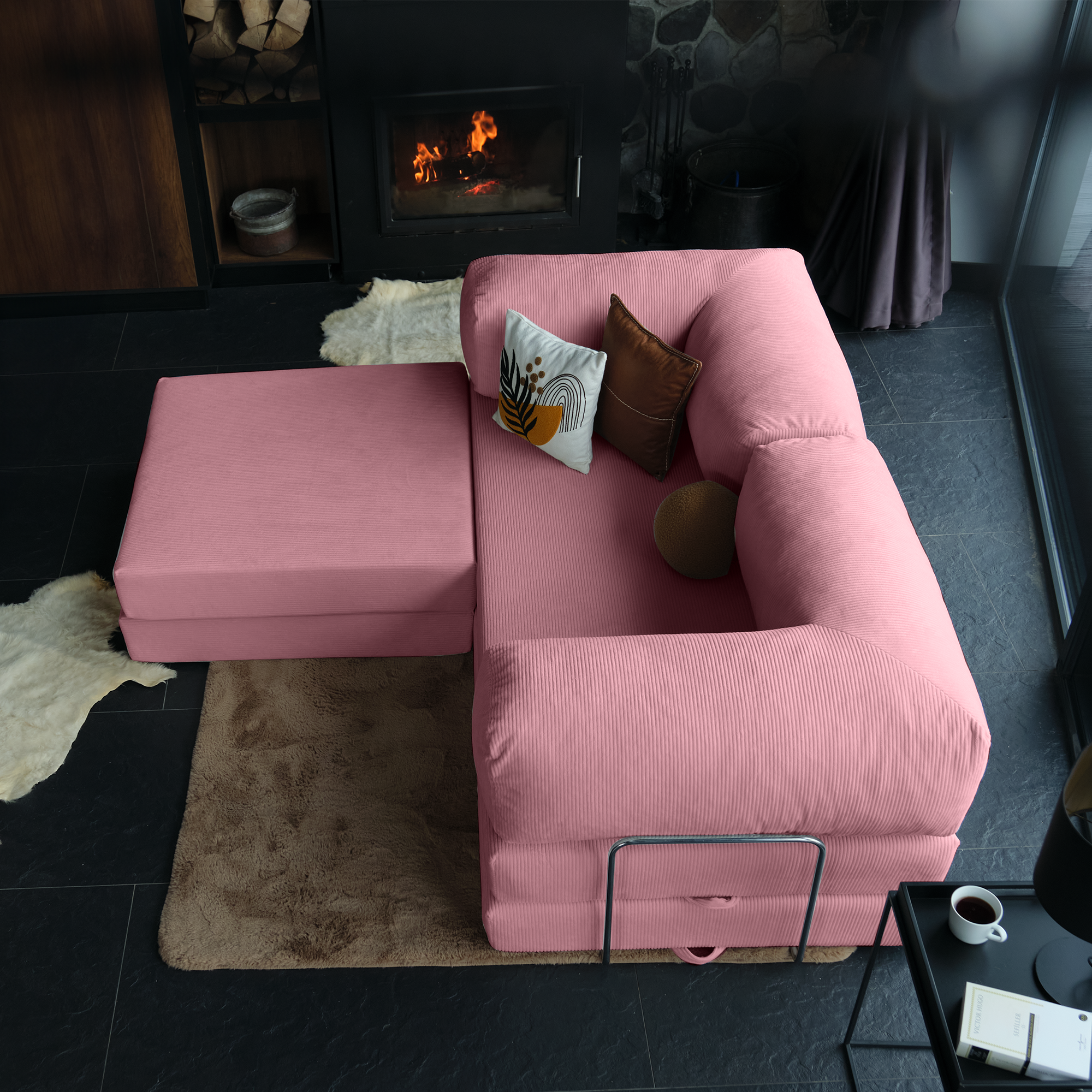 Teddy Corner Sofa Bed- Mustard